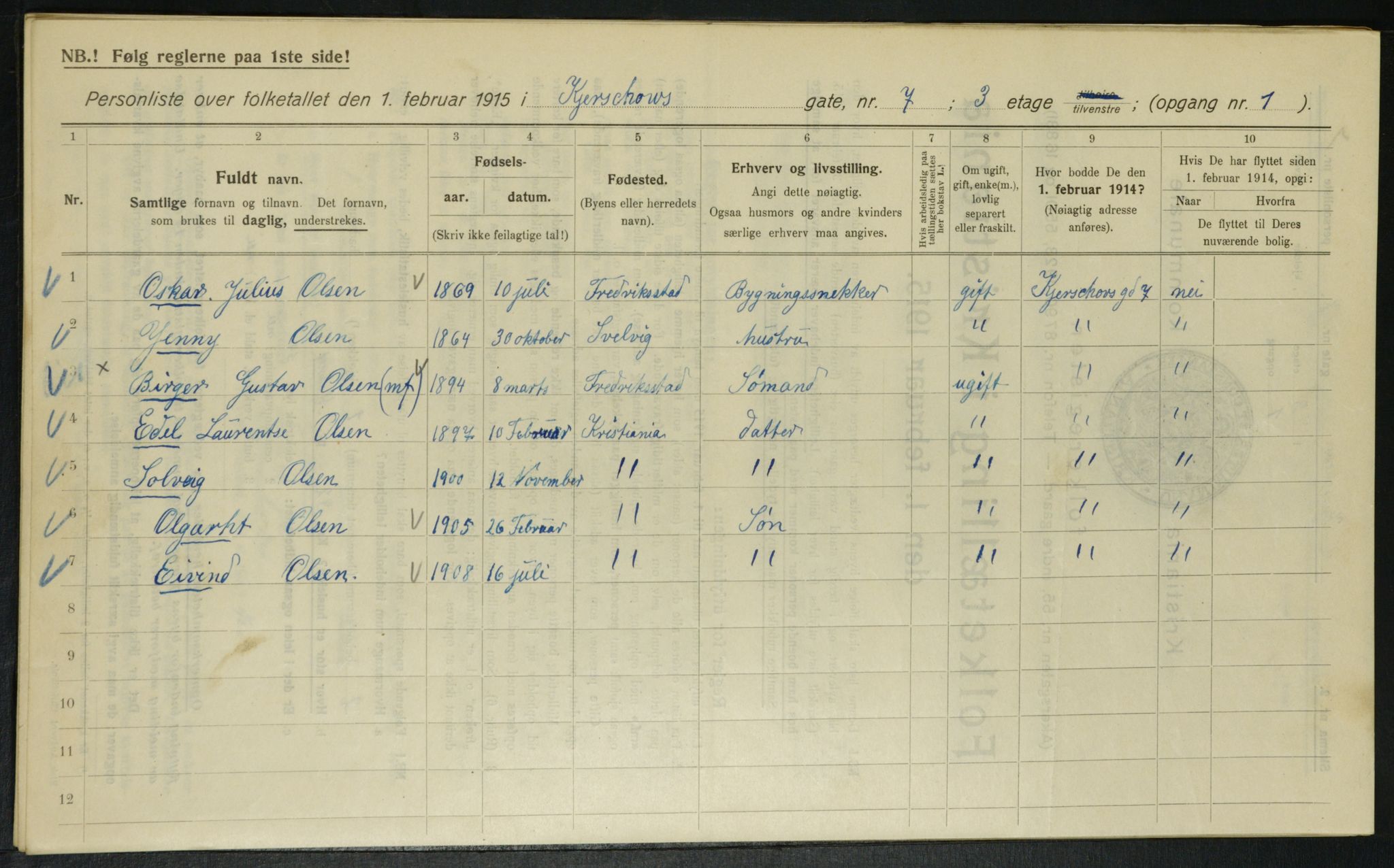 OBA, Kommunal folketelling 1.2.1915 for Kristiania, 1915, s. 48991