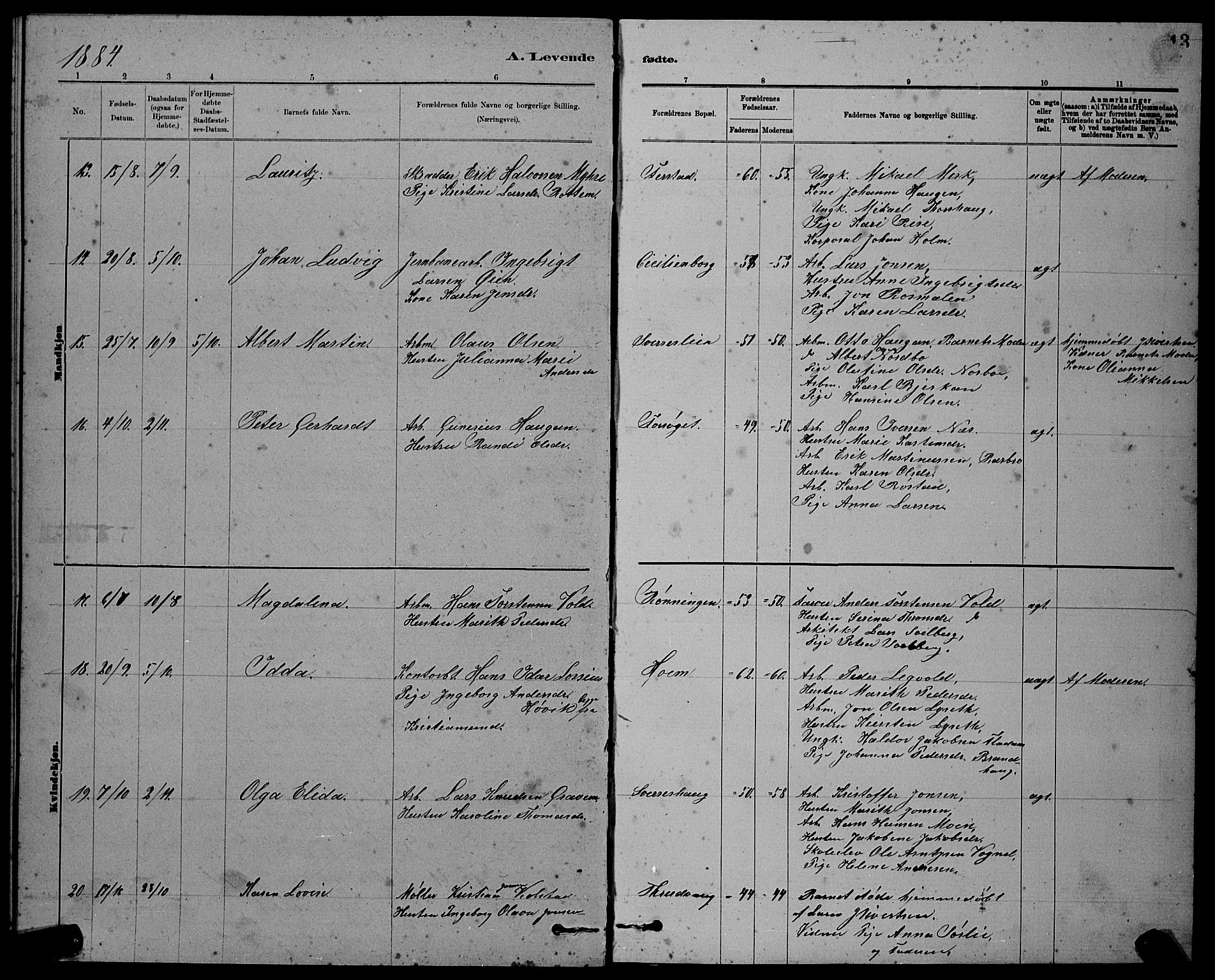 Ministerialprotokoller, klokkerbøker og fødselsregistre - Sør-Trøndelag, SAT/A-1456/611/L0354: Klokkerbok nr. 611C02, 1881-1896, s. 13