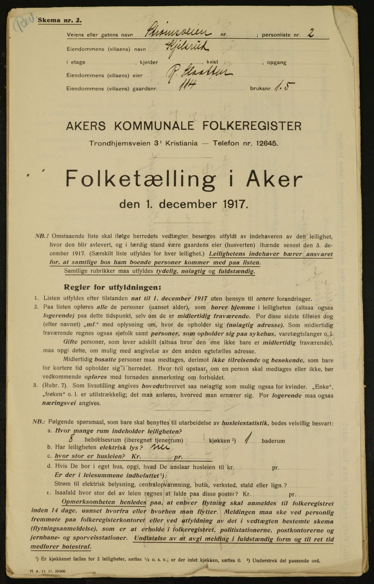 OBA, Kommunal folketelling 1.12.1917 for Aker, 1917, s. 31497