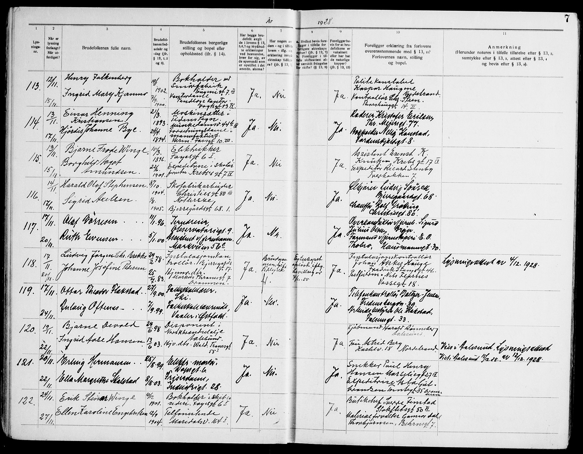Gamle Aker prestekontor Kirkebøker, AV/SAO-A-10617a/H/L0007: Lysningsprotokoll nr. 7, 1928-1935, s. 7