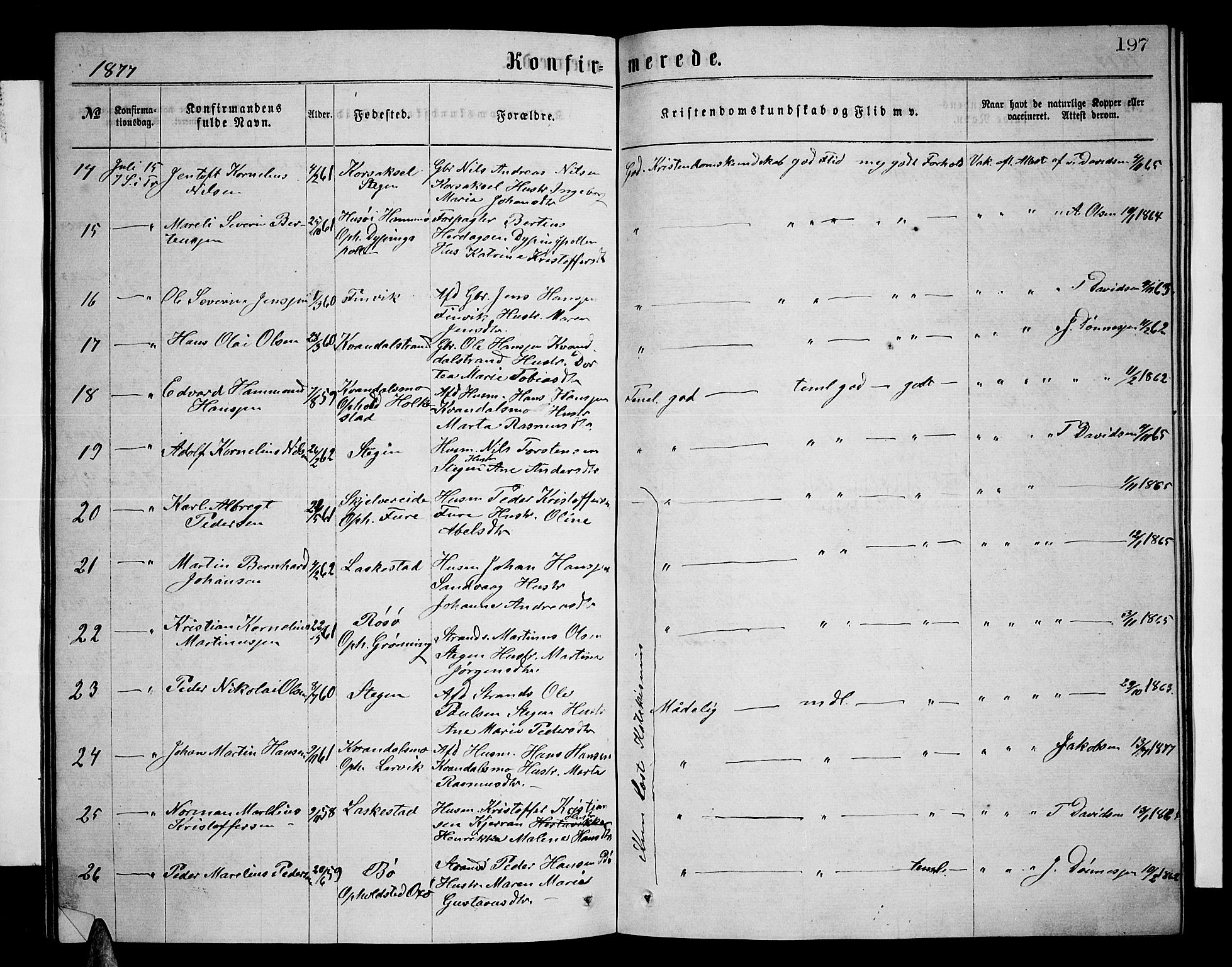 Ministerialprotokoller, klokkerbøker og fødselsregistre - Nordland, AV/SAT-A-1459/855/L0815: Klokkerbok nr. 855C04, 1865-1878, s. 197