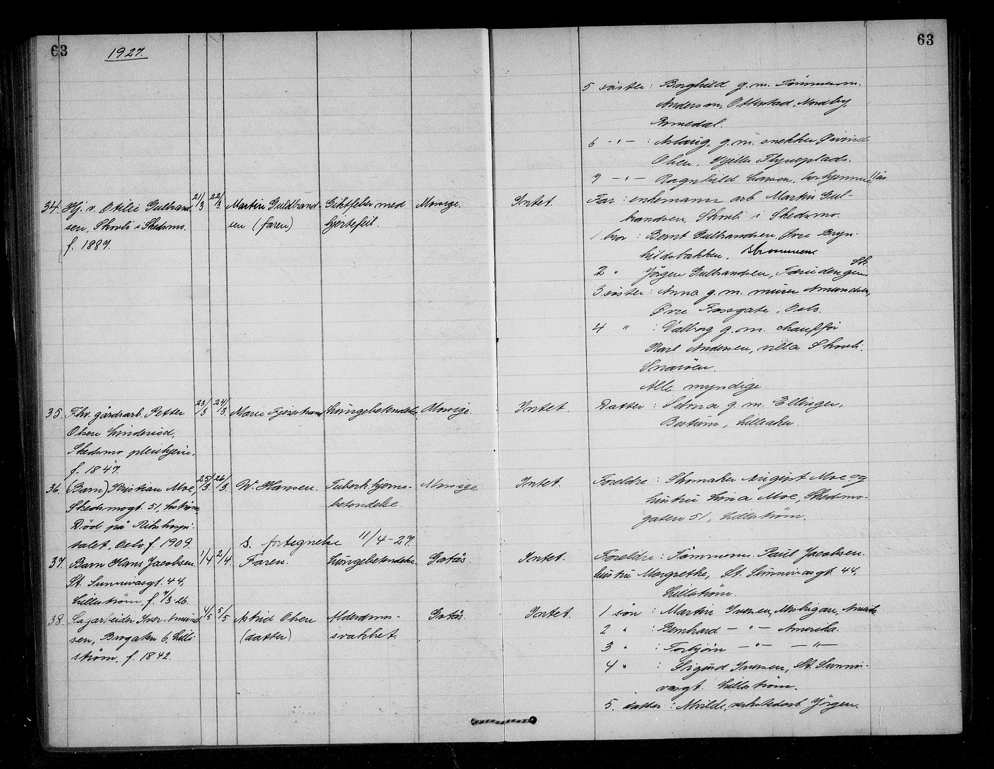 Skedsmo lensmannskontor, AV/SAO-A-10089/H/Hb/L0007: Dødsfallsprotokoll, 1923-1937, s. 63