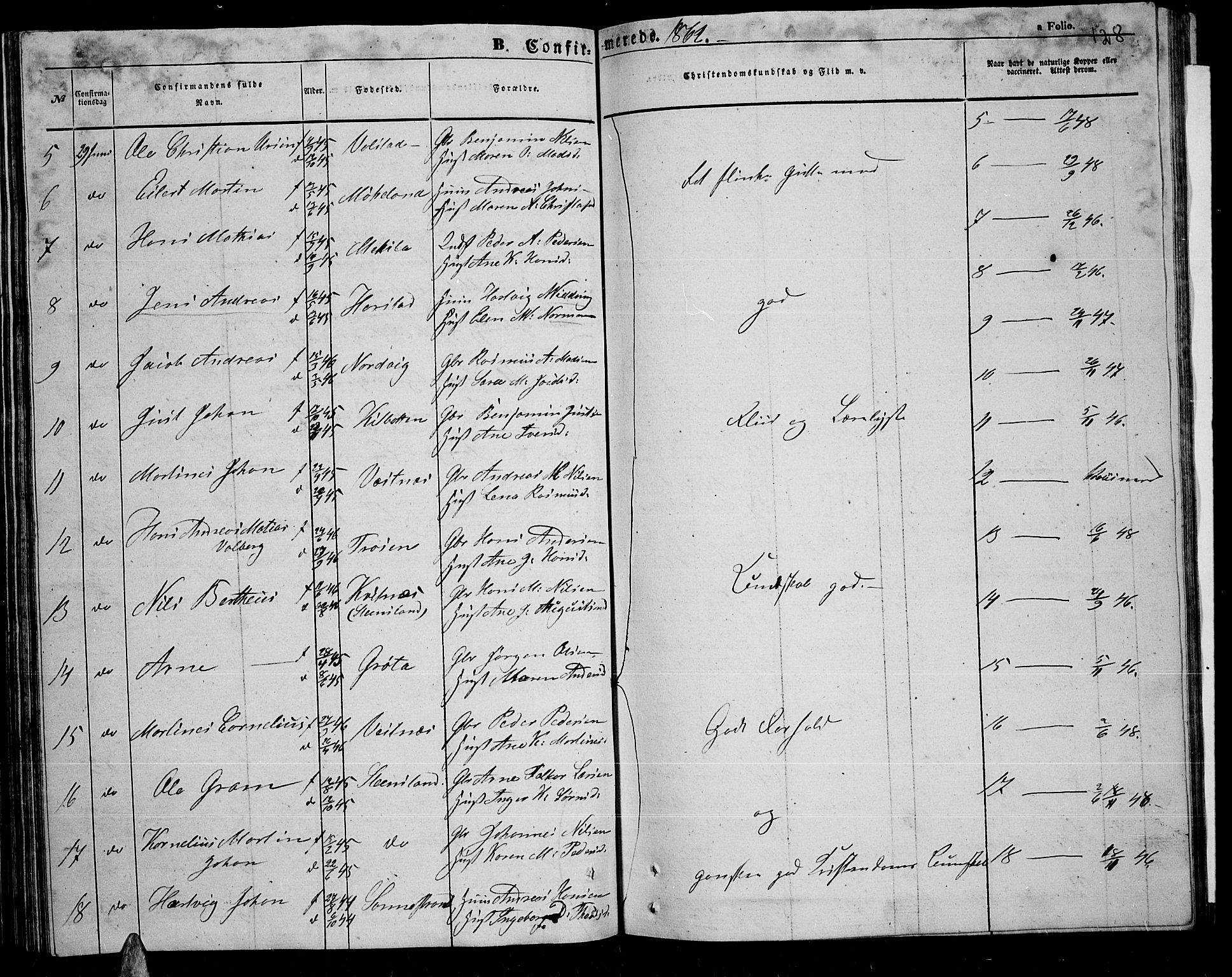 Trondenes sokneprestkontor, AV/SATØ-S-1319/H/Hb/L0007klokker: Klokkerbok nr. 7, 1855-1862, s. 128