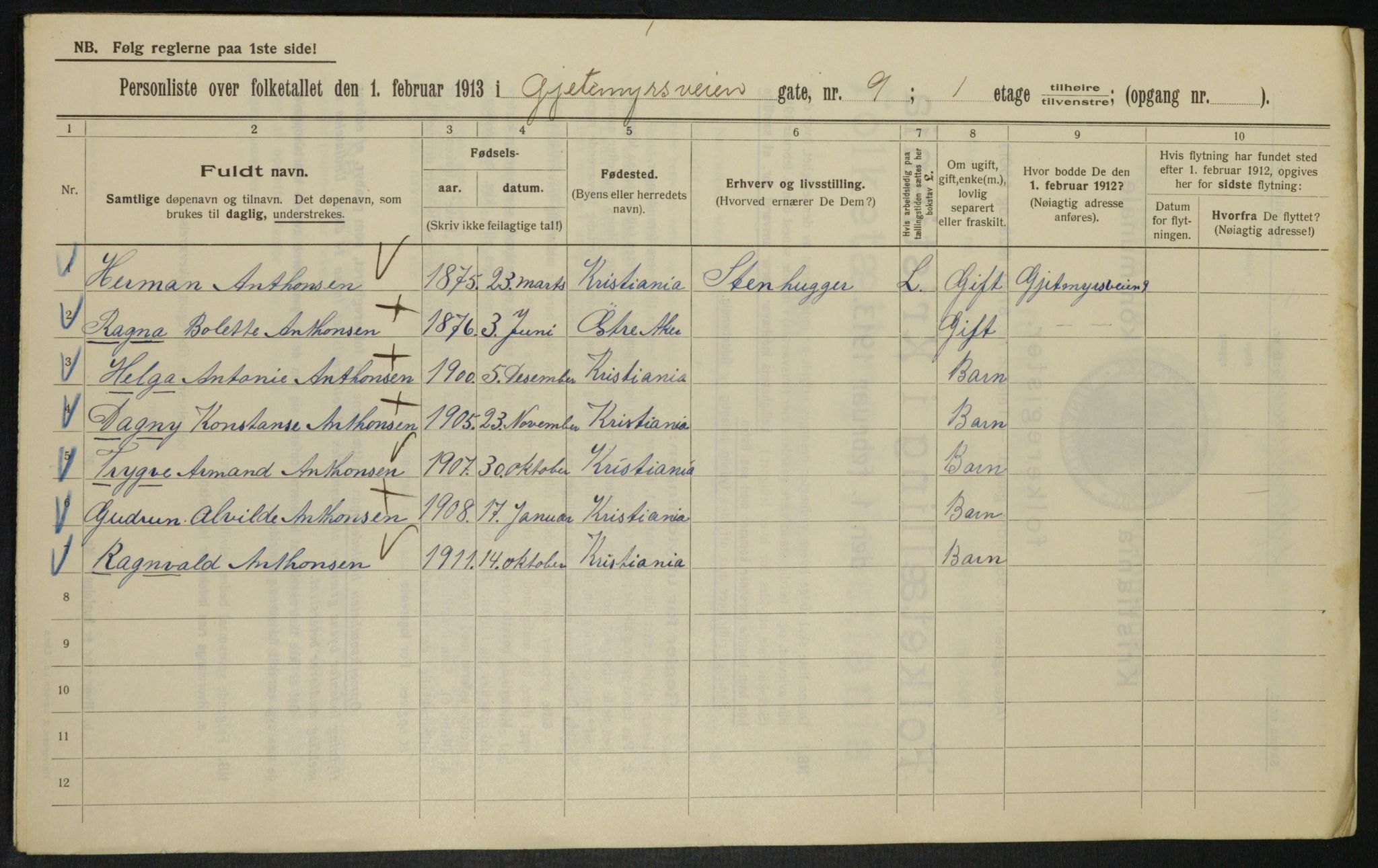 OBA, Kommunal folketelling 1.2.1913 for Kristiania, 1913, s. 28861