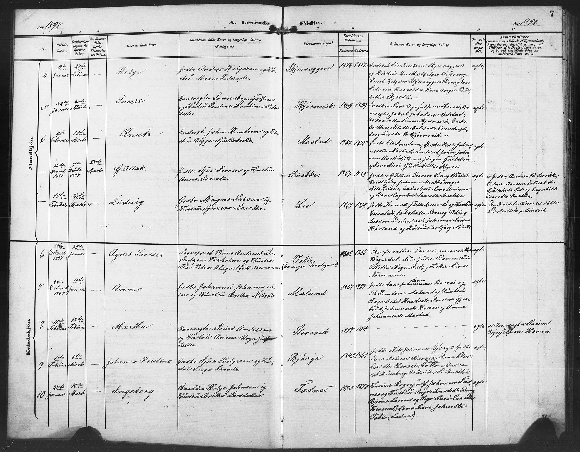Evanger sokneprestembete, AV/SAB-A-99924: Klokkerbok nr. A 5, 1897-1917, s. 7