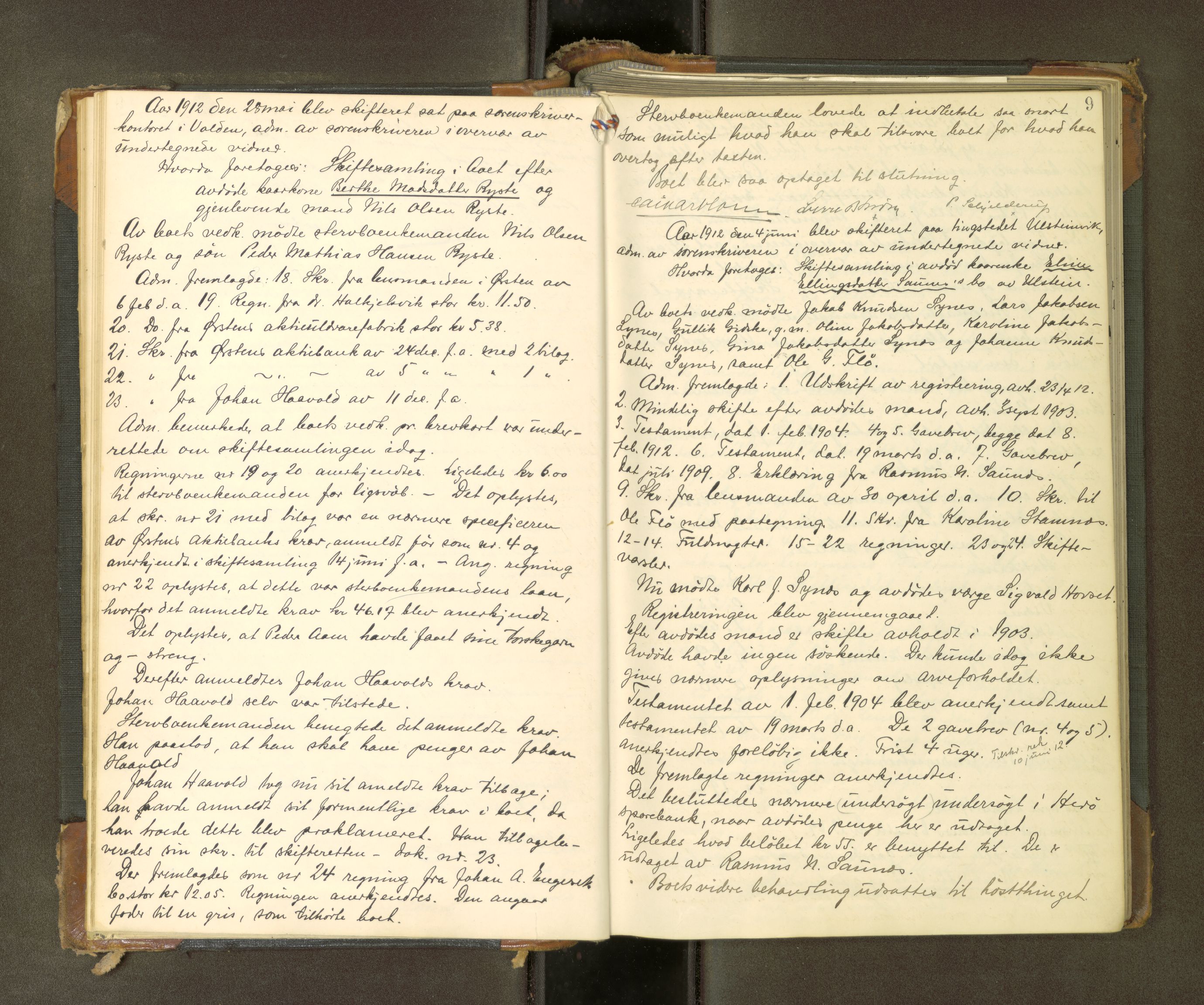 Søre Sunnmøre sorenskriveri, AV/SAT-A-4122/1/3/3B/L0010: Skiftebehandlings- / Skifteforhandlingsprotokollar, 1912-1917, s. 8b-9a