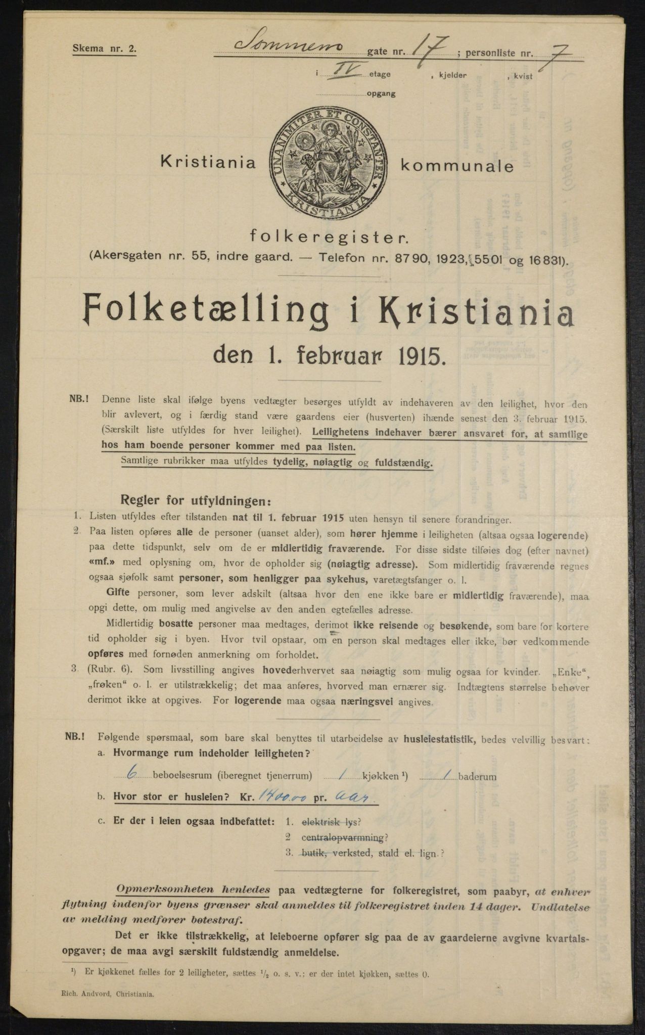 OBA, Kommunal folketelling 1.2.1915 for Kristiania, 1915, s. 99591