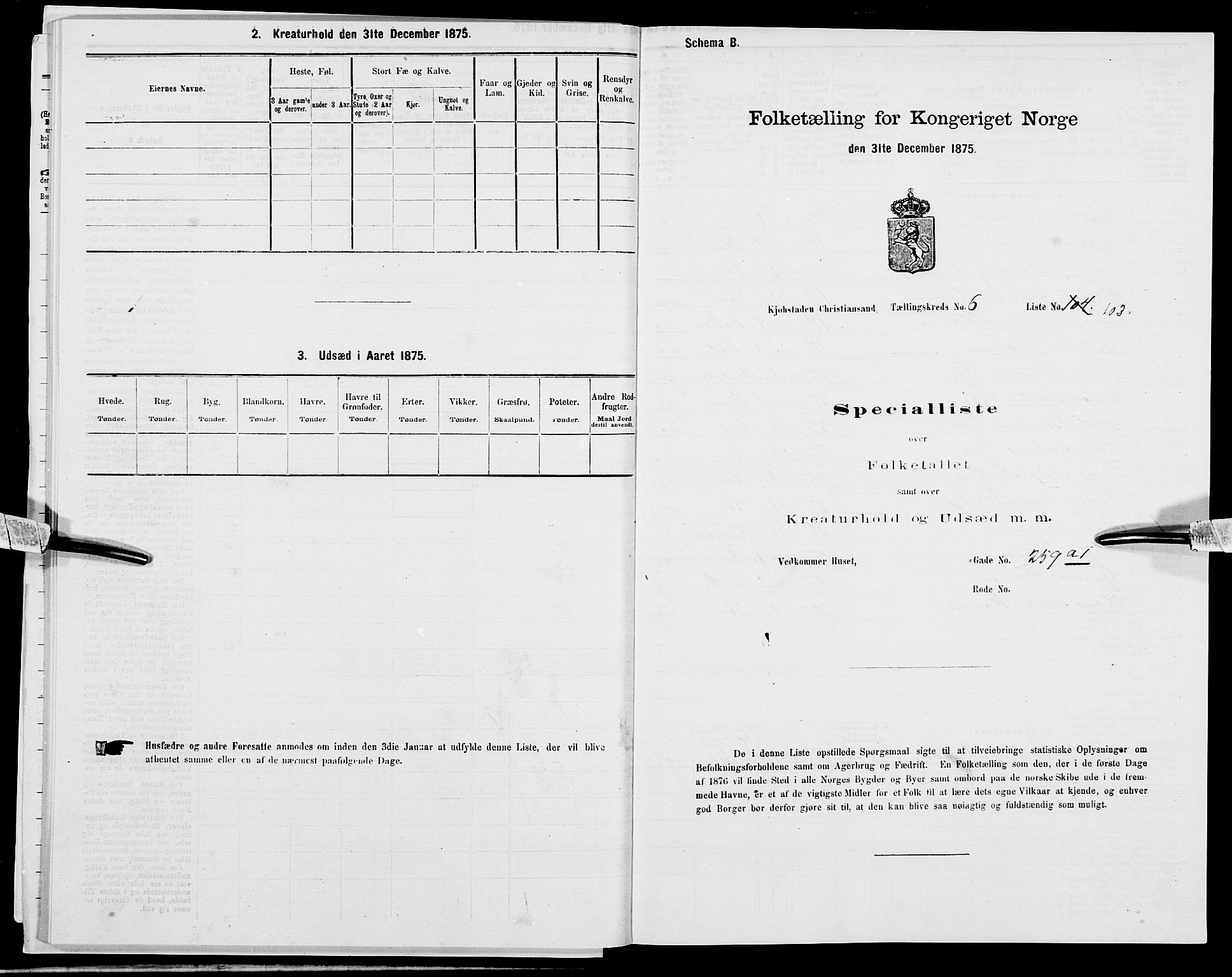 SAK, Folketelling 1875 for 1001P Kristiansand prestegjeld, 1875, s. 979