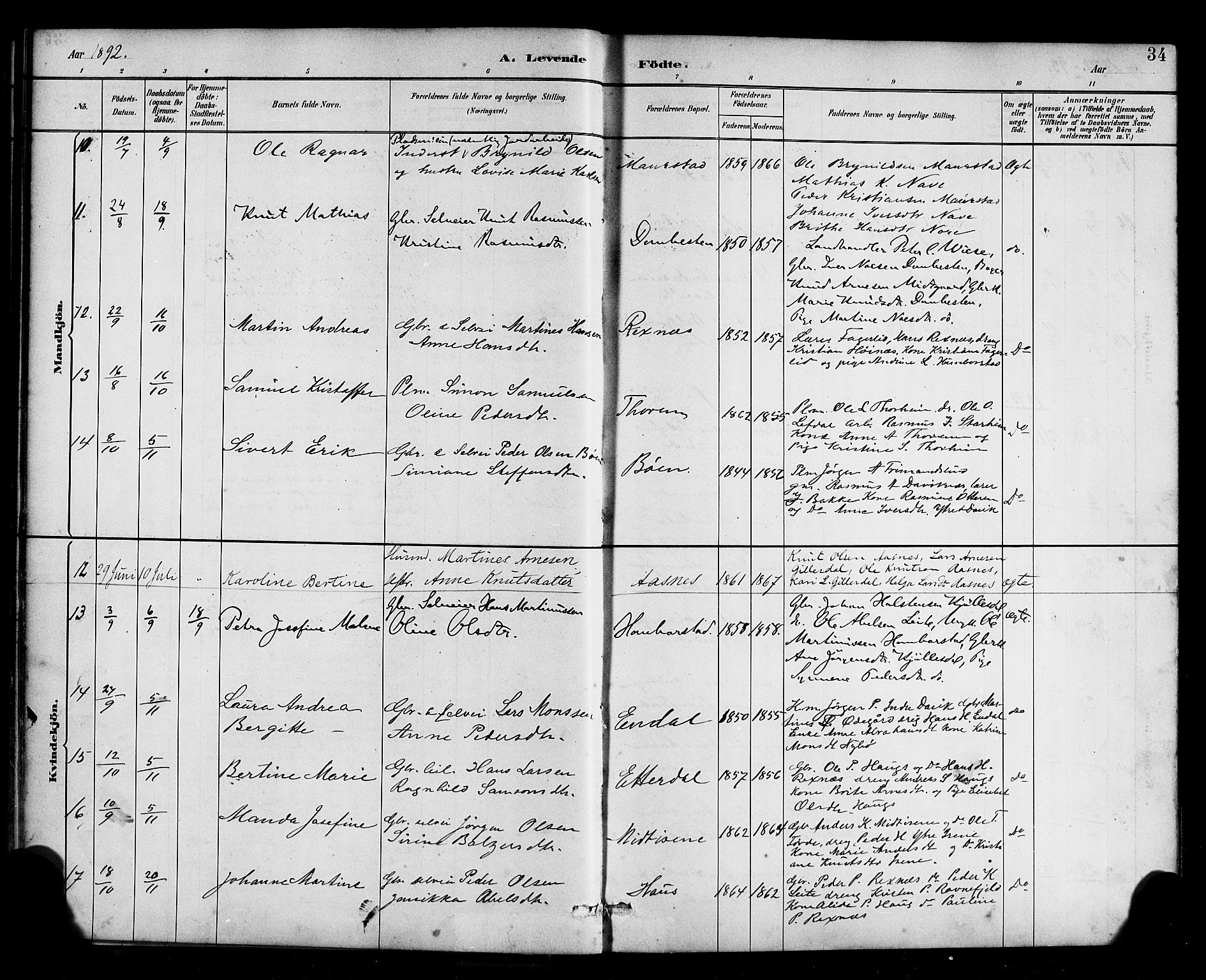Davik sokneprestembete, AV/SAB-A-79701/H/Haa/Haab/L0001: Ministerialbok nr. B 1, 1882-1900, s. 34
