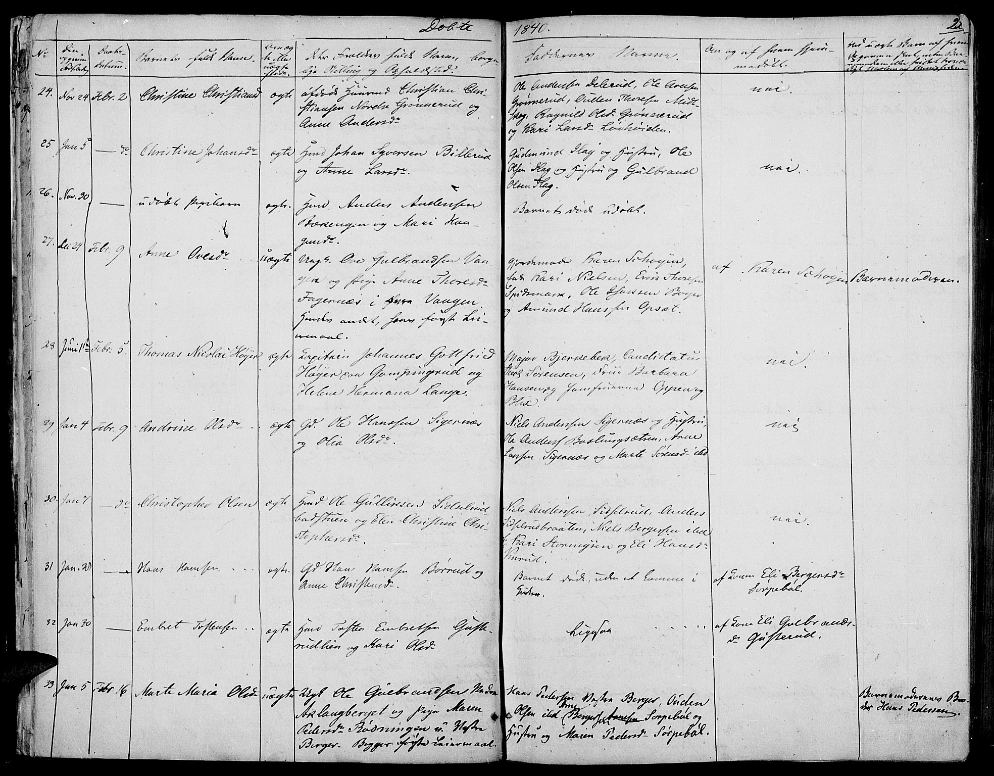 Vinger prestekontor, AV/SAH-PREST-024/H/Ha/Haa/L0008: Ministerialbok nr. 8, 1839-1847, s. 22
