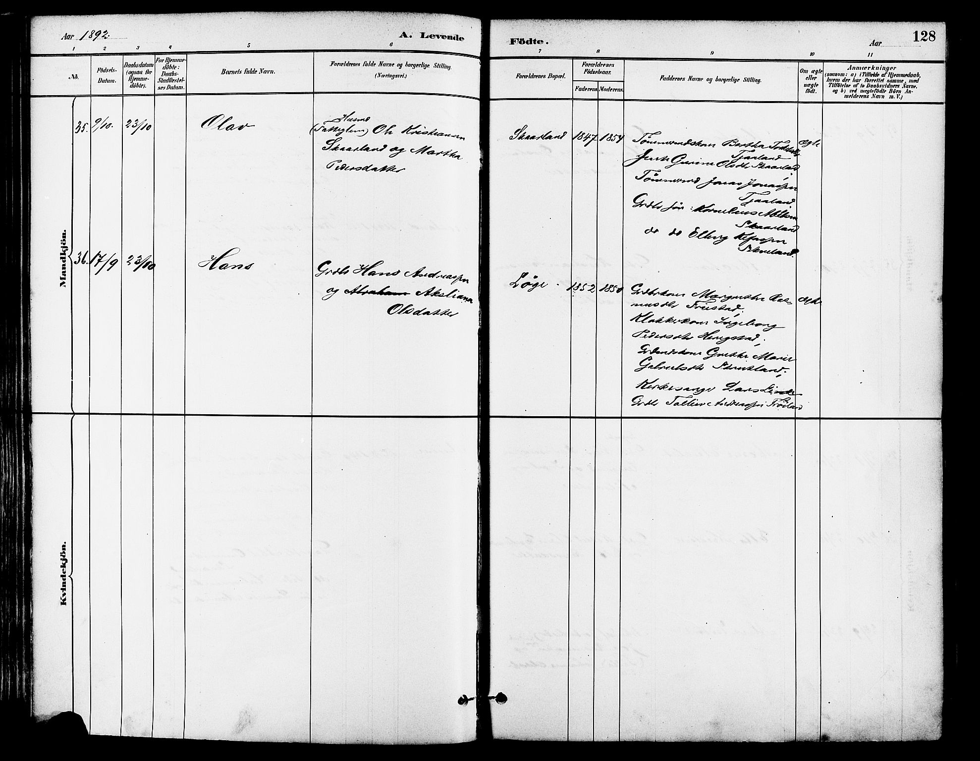 Lye sokneprestkontor, AV/SAST-A-101794/001/30BA/L0009: Ministerialbok nr. A 8, 1881-1892, s. 128