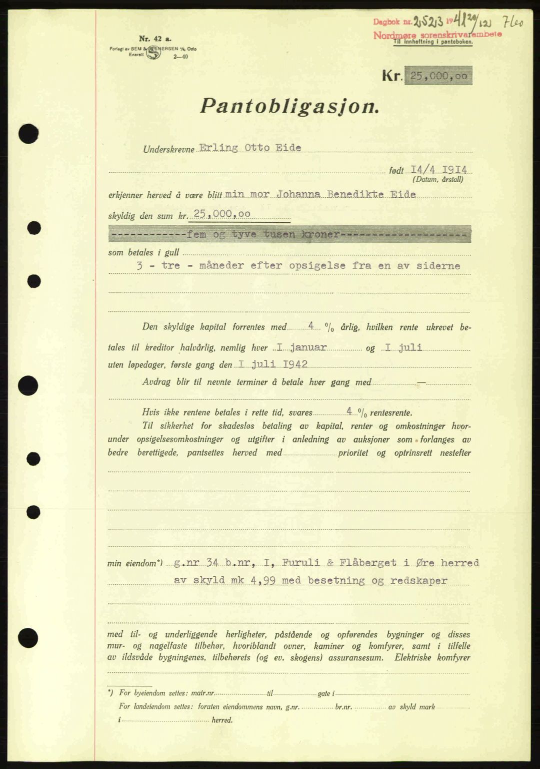 Nordmøre sorenskriveri, SAT/A-4132/1/2/2Ca: Pantebok nr. B88, 1941-1942, Dagboknr: 2523/1941