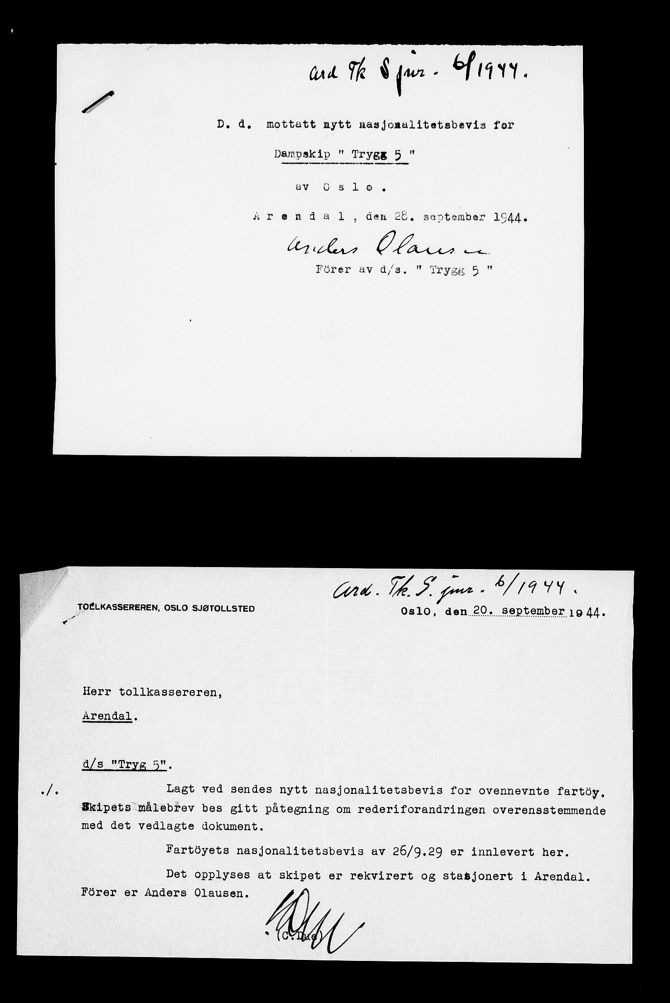 Arendal tollsted, SAK/1351-0003/H/Ha/L0896: Legitimasjonsbevis for fartøyer i innenriksfart, 1886-1948, s. 672