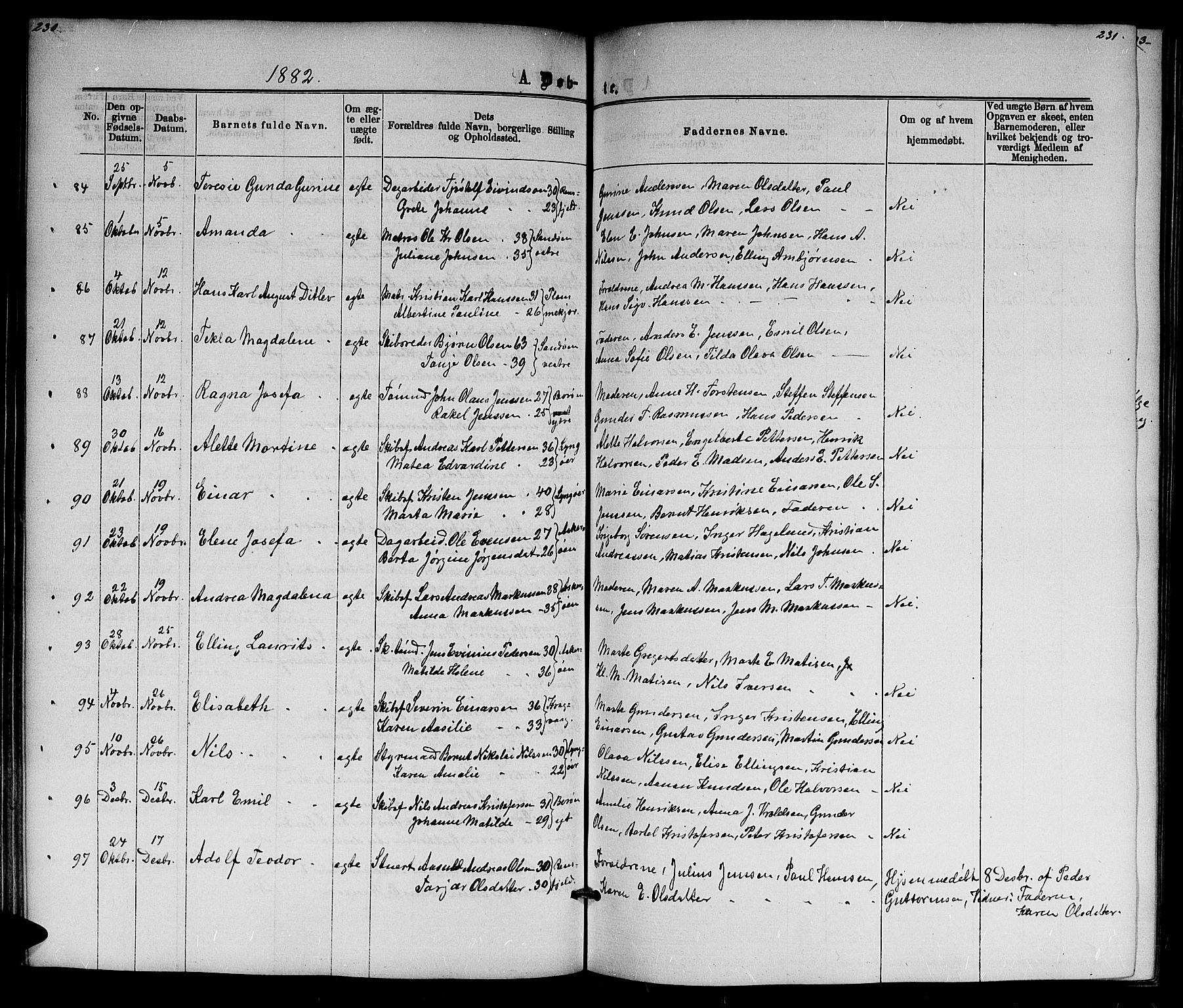 Dypvåg sokneprestkontor, AV/SAK-1111-0007/F/Fb/Fba/L0012: Klokkerbok nr. B 12, 1872-1886, s. 230-231
