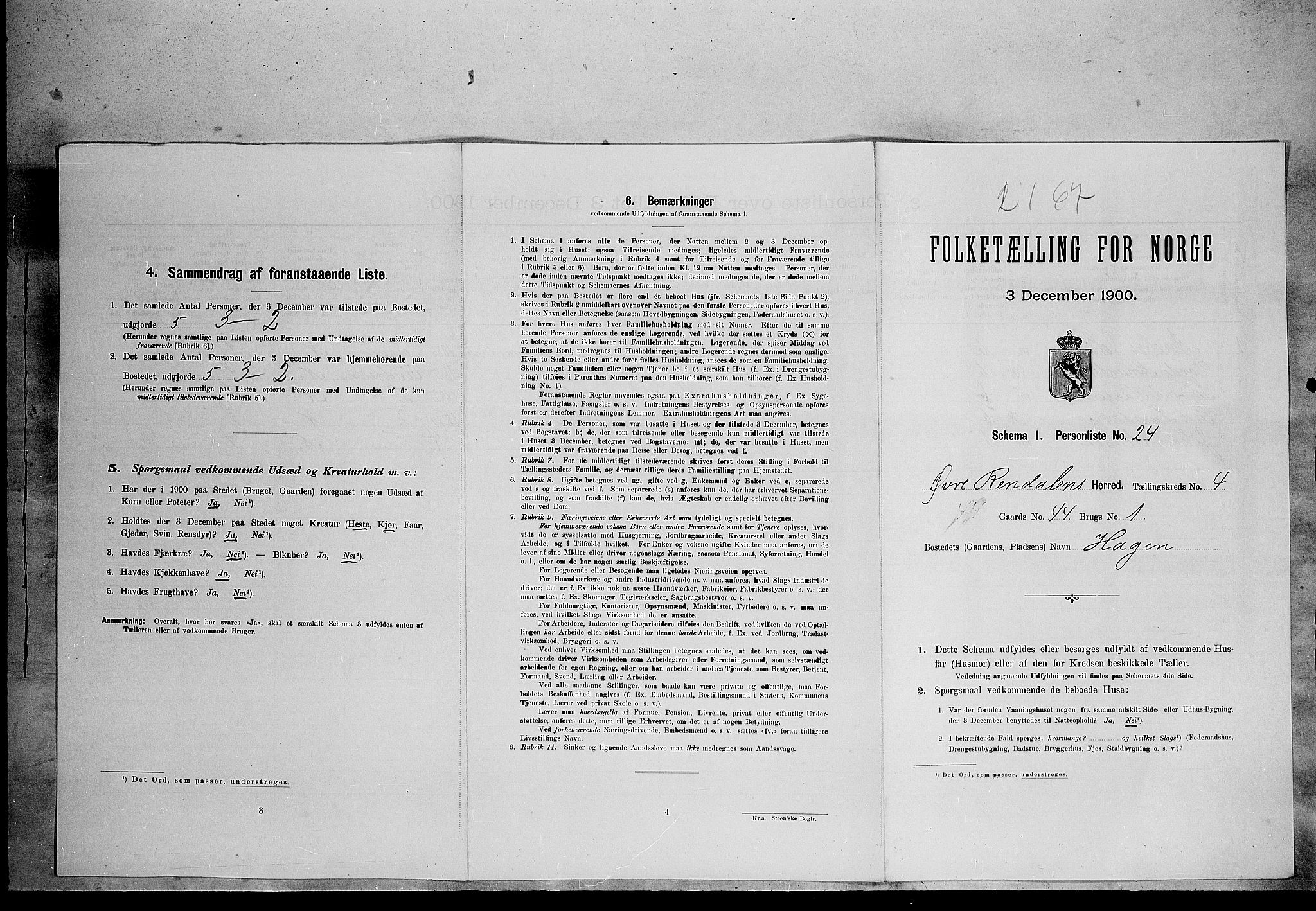 SAH, Folketelling 1900 for 0433 Øvre Rendal herred, 1900, s. 416
