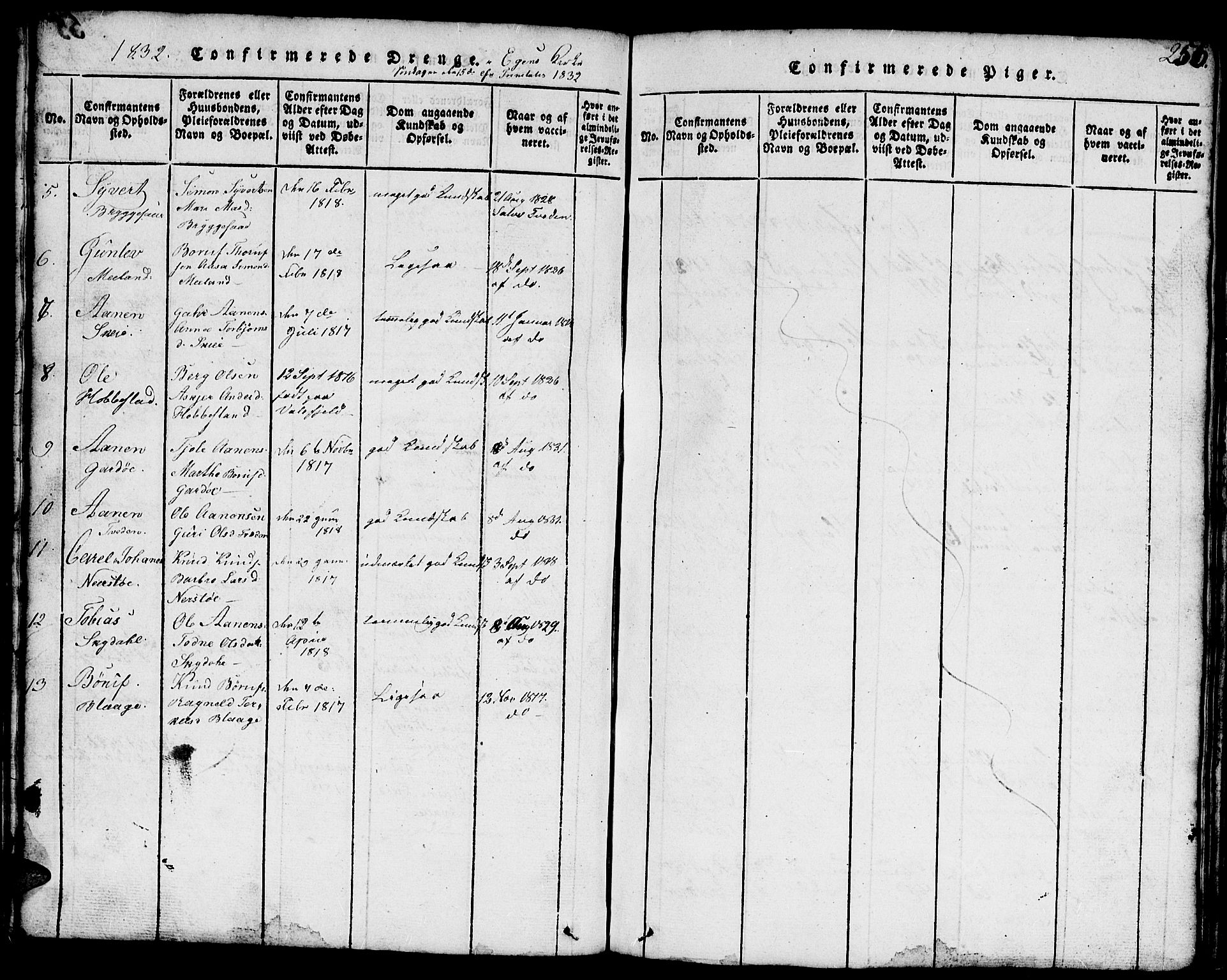 Hægebostad sokneprestkontor, AV/SAK-1111-0024/F/Fb/Fbb/L0001: Klokkerbok nr. B 1, 1816-1850, s. 256