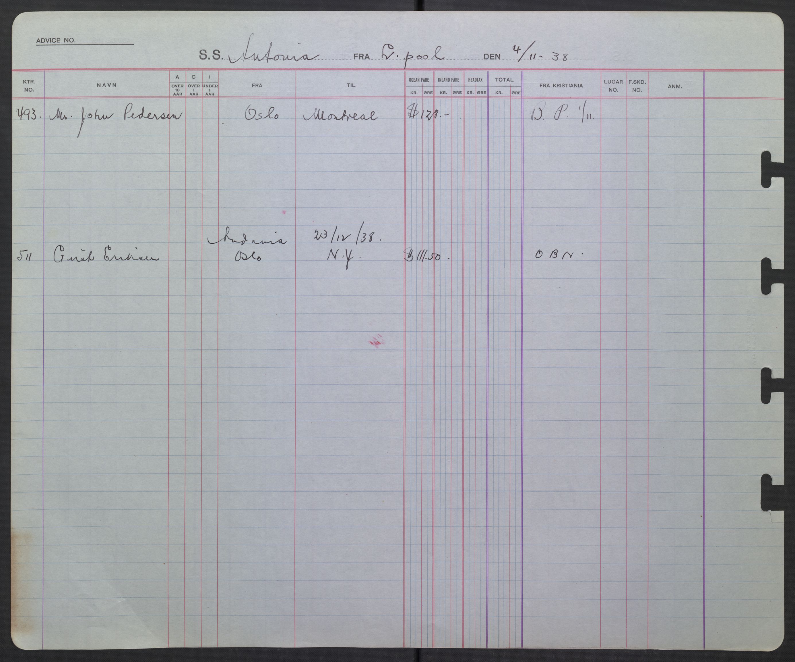 White Star-linjen, AV/SAO-PAO-0201/D/Db/L0003: Passasjerlister, 1924-1938, s. 203
