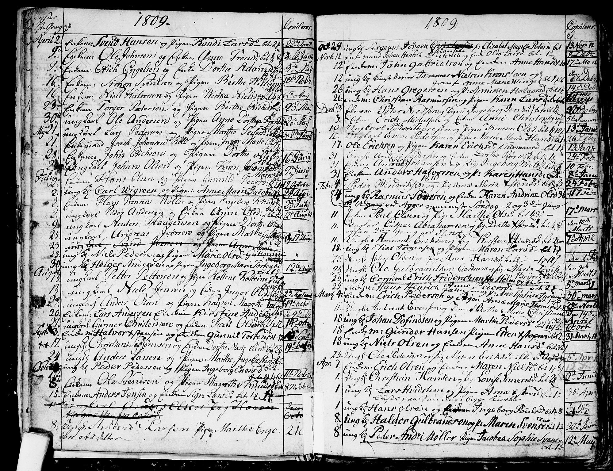 Aker prestekontor kirkebøker, AV/SAO-A-10861/G/L0001: Klokkerbok nr. 1, 1796-1826, s. 20-21