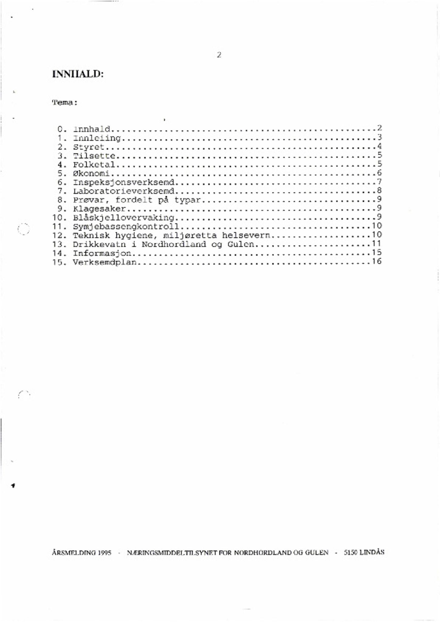 Næringsmiddeltilsynet for Nordhordland og Gulen, IKAH/1263-432/A/Ab/L0002: Årsmeldinger, 1995