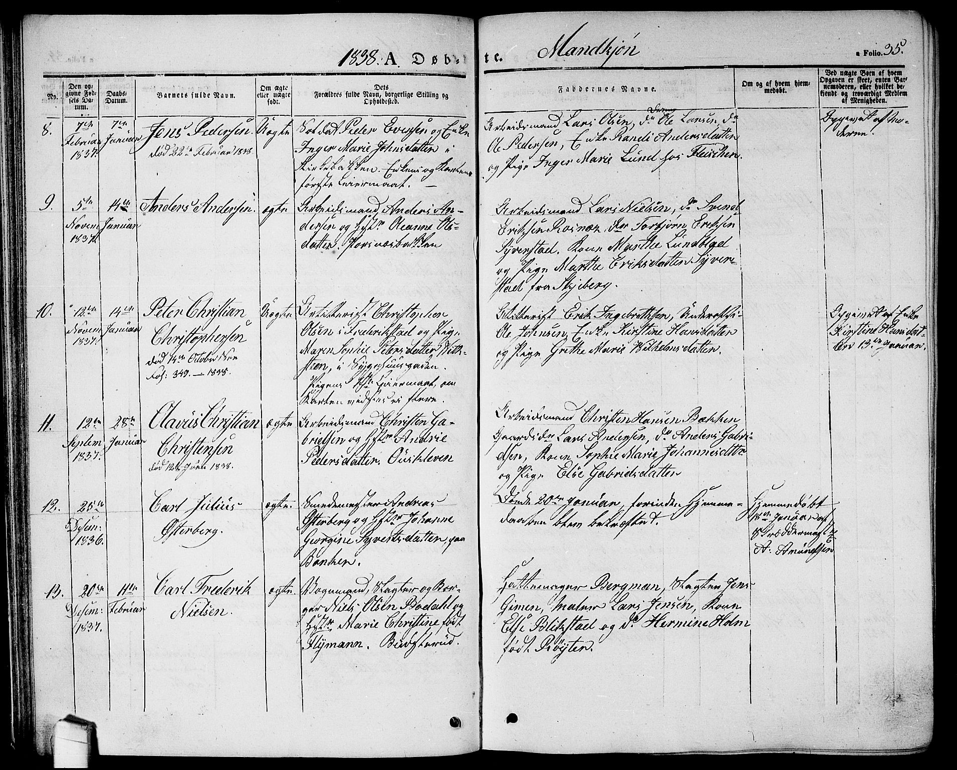 Halden prestekontor Kirkebøker, AV/SAO-A-10909/G/Ga/L0003: Klokkerbok nr. 3, 1834-1844, s. 35