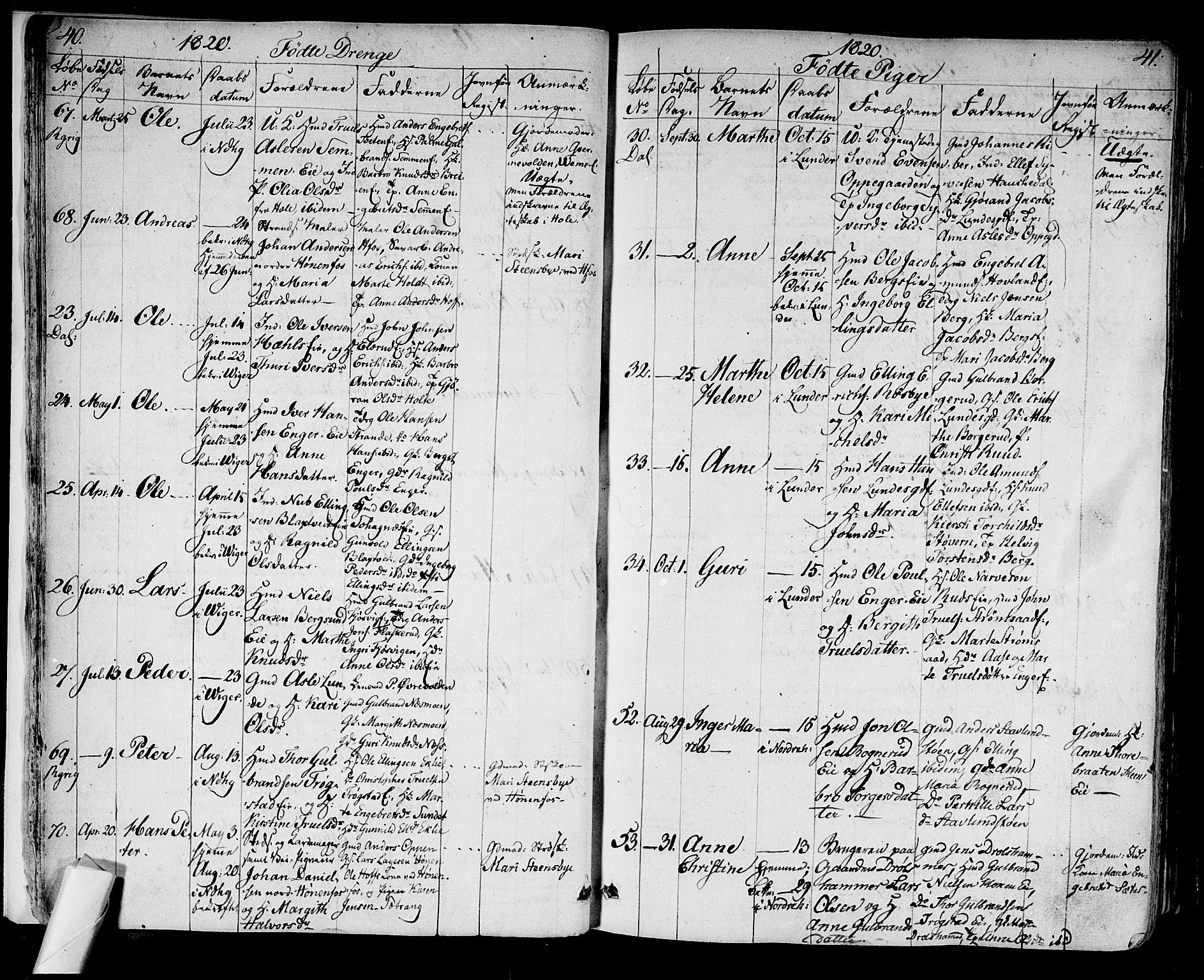 Norderhov kirkebøker, AV/SAKO-A-237/F/Fa/L0009: Ministerialbok nr. 9, 1819-1837, s. 40-41