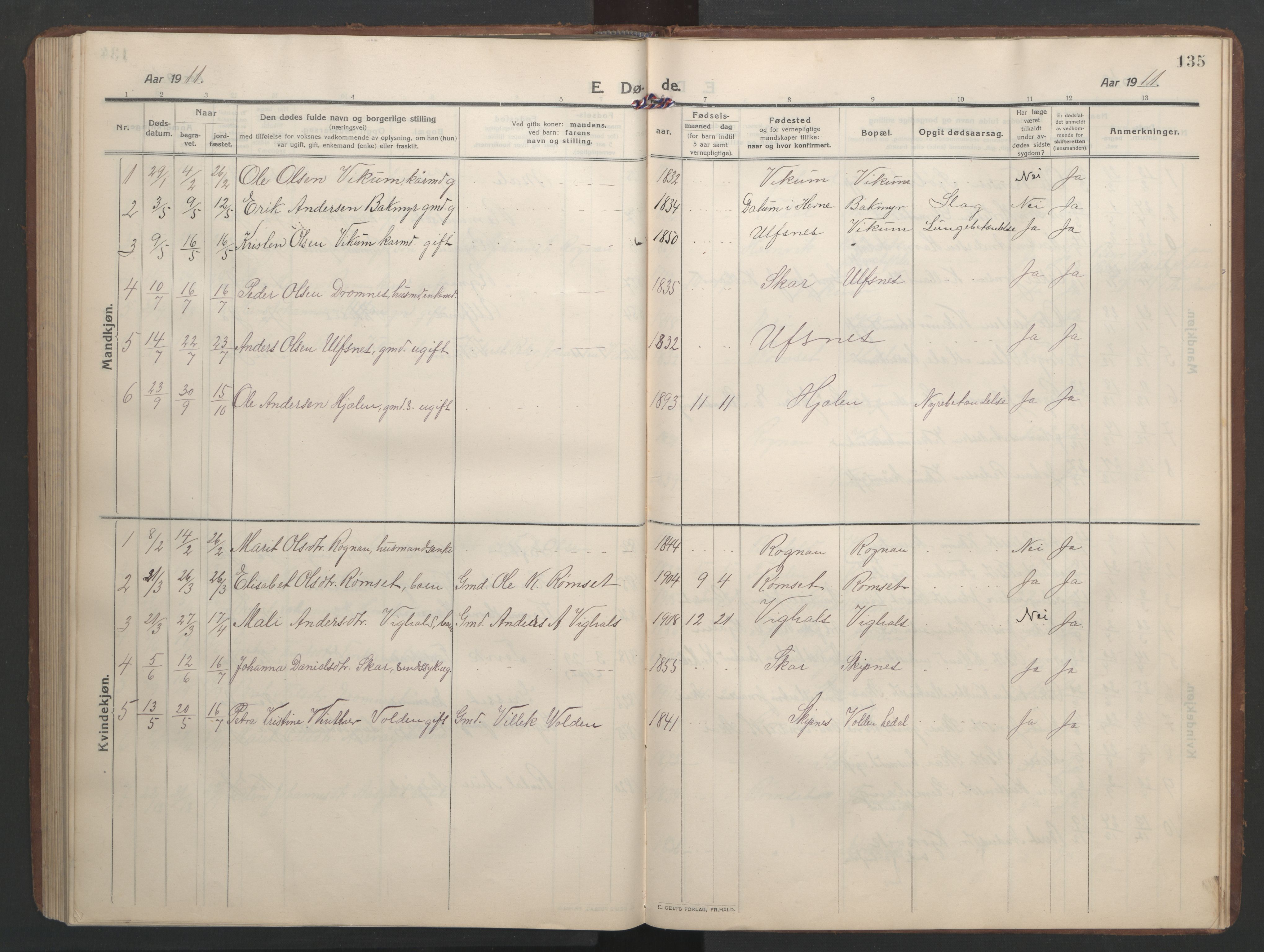 Ministerialprotokoller, klokkerbøker og fødselsregistre - Møre og Romsdal, AV/SAT-A-1454/579/L0919: Klokkerbok nr. 579C01, 1909-1957, s. 135