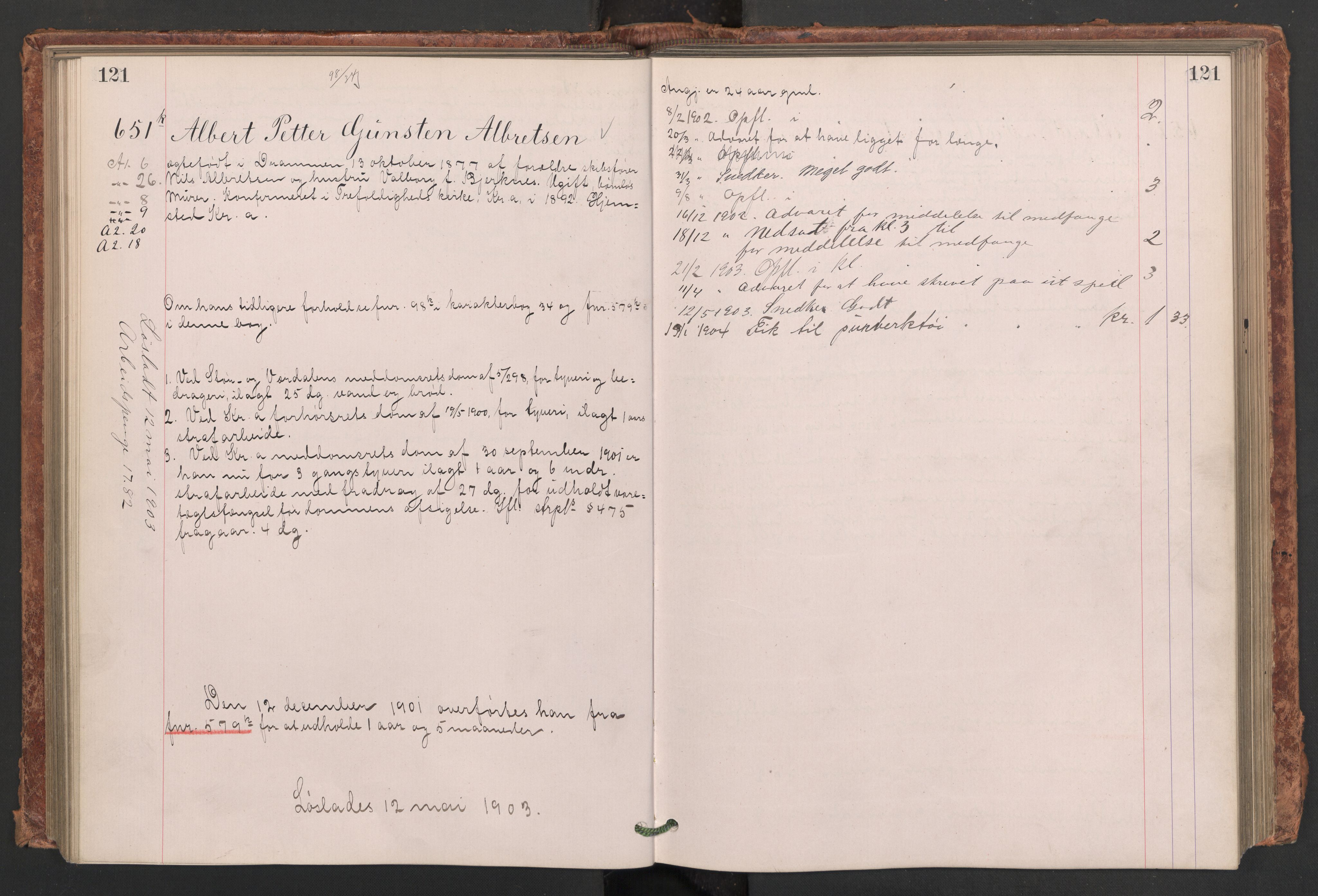 Botsfengslet, AV/RA-S-1539/D/Db/Dbb/L0036: 531k - 825k, 1901-1902, s. 121