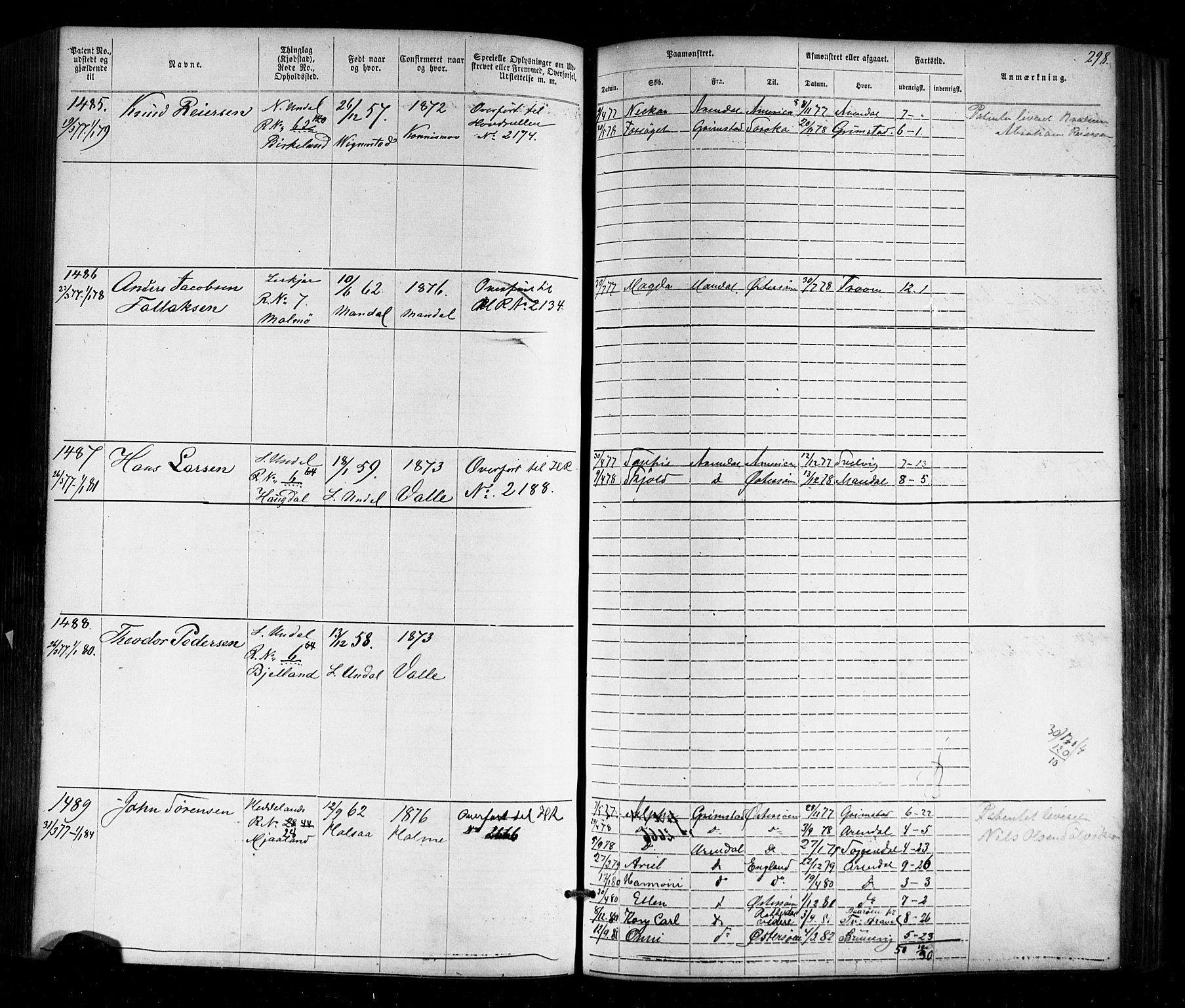 Mandal mønstringskrets, AV/SAK-2031-0016/F/Fa/L0005: Annotasjonsrulle nr 1-1909 med register, Y-15, 1868-1880, s. 340