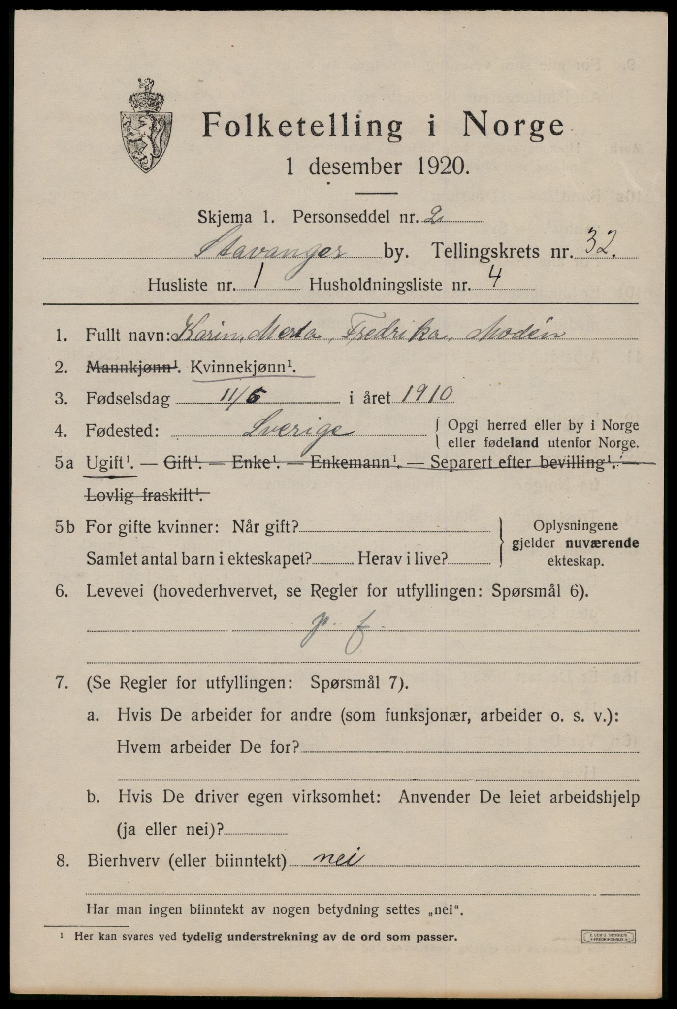SAST, Folketelling 1920 for 1103 Stavanger kjøpstad, 1920, s. 88750
