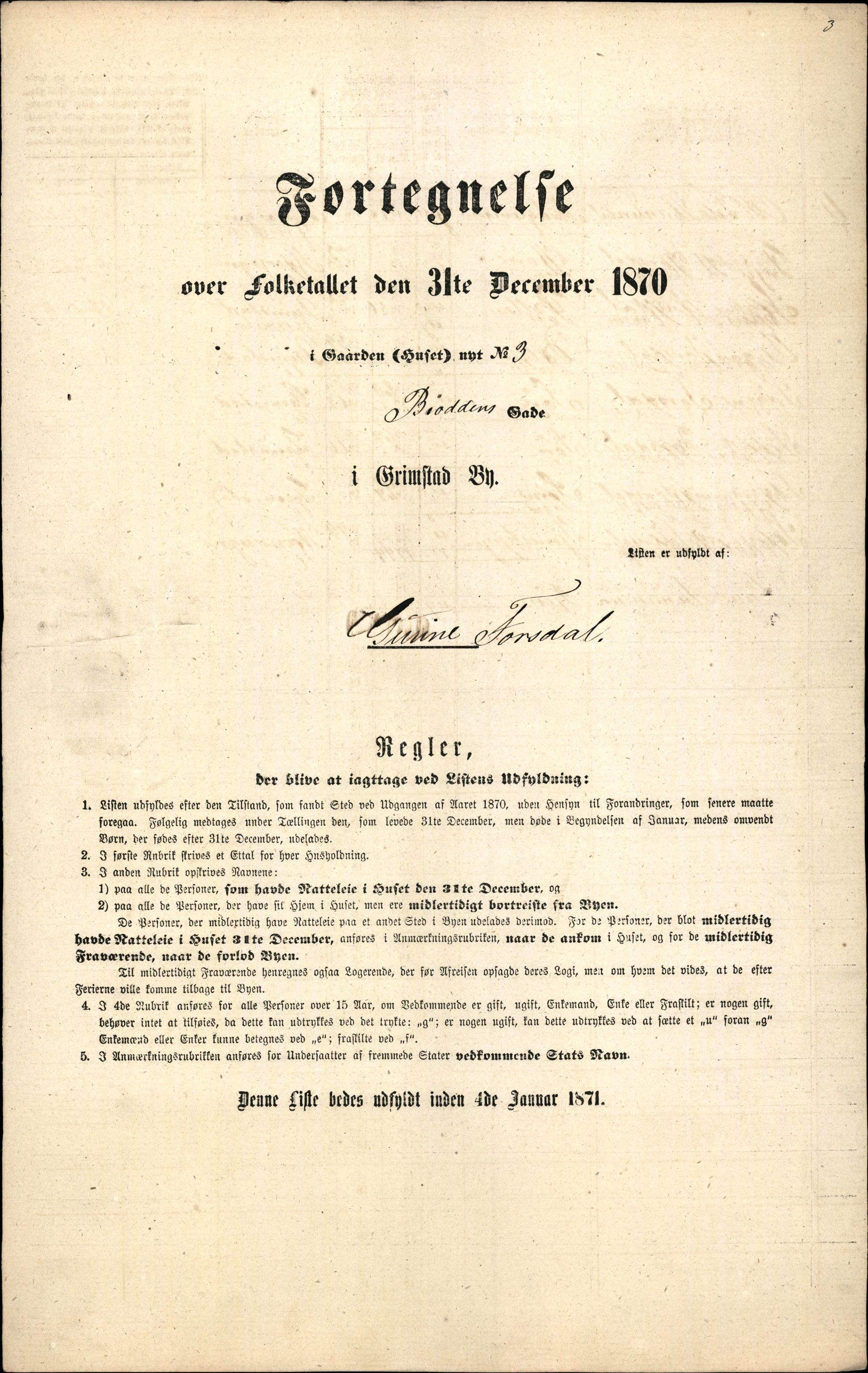 RA, Folketelling 1870 for 0904 Grimstad kjøpstad, 1870, s. 6