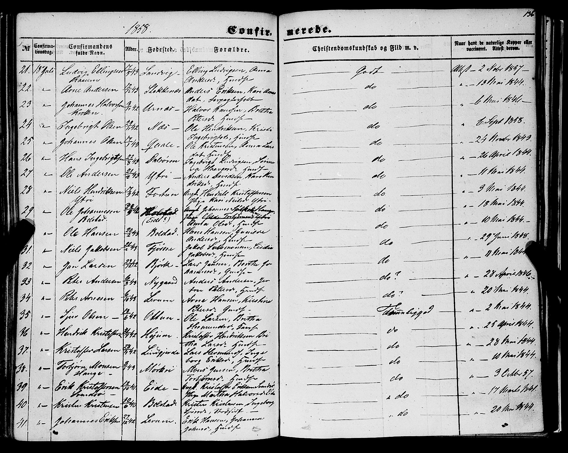 Luster sokneprestembete, AV/SAB-A-81101/H/Haa/Haaa/L0007: Ministerialbok nr. A 7, 1849-1859, s. 136