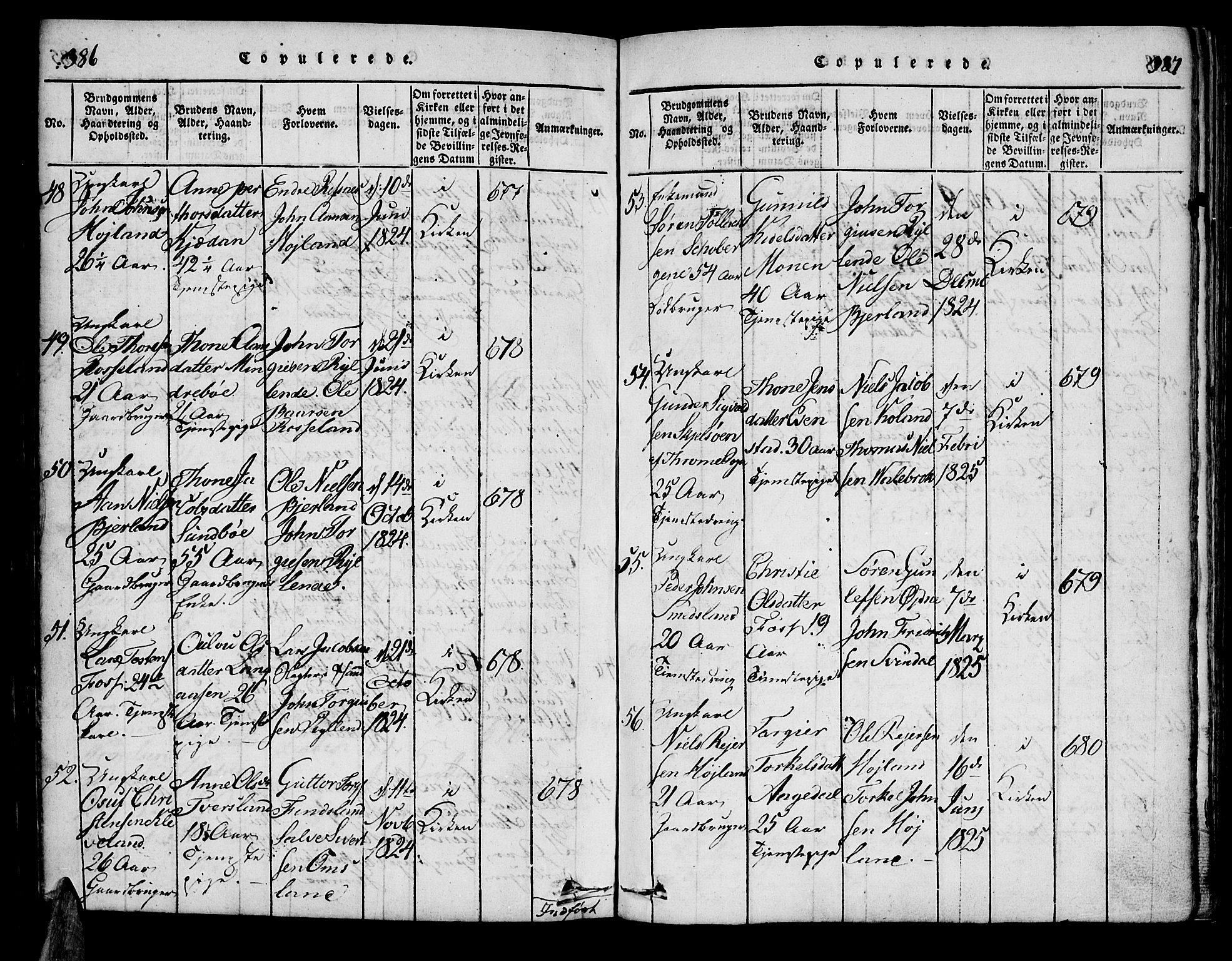 Bjelland sokneprestkontor, SAK/1111-0005/F/Fa/Faa/L0002: Ministerialbok nr. A 2, 1816-1866, s. 386-387