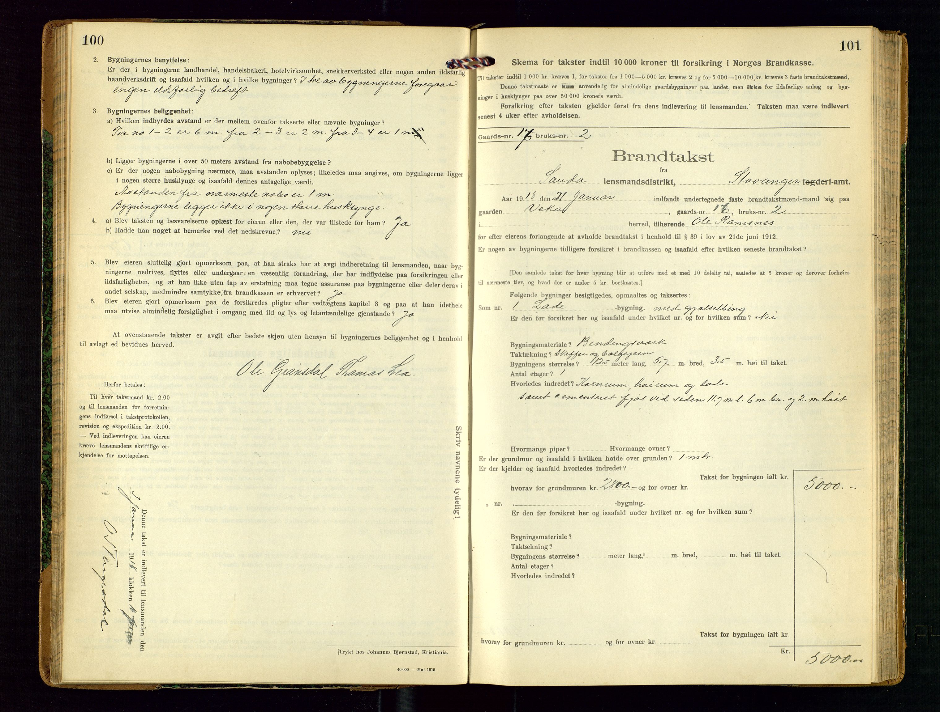 Sauda lensmannskontor, AV/SAST-A-100177/Gob/L0002: Branntakstprotokoll - skjematakst, 1916-1928, s. 100-101