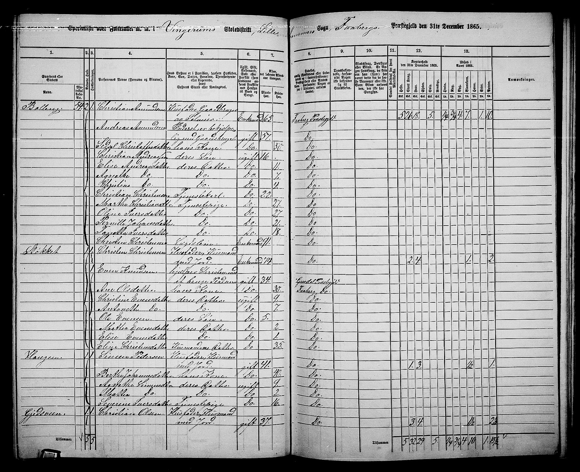 RA, Folketelling 1865 for 0524L Fåberg prestegjeld, Fåberg sokn og Lillehammer landsokn, 1865, s. 187