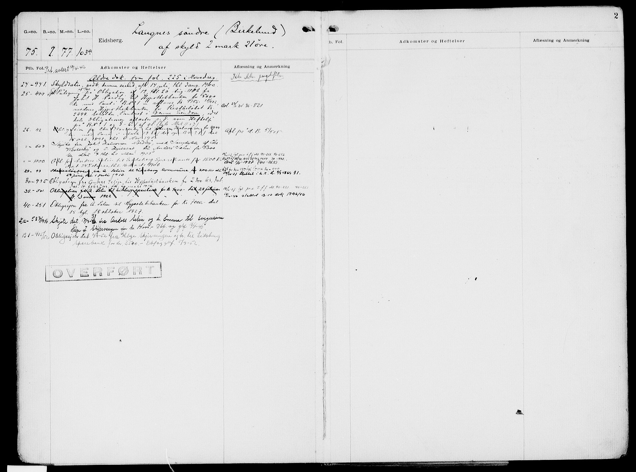 Rakkestad sorenskriveri, SAO/A-10686/G/Ga/Gag/L0002: Panteregister nr. VII 2, 1900-1955, s. 2