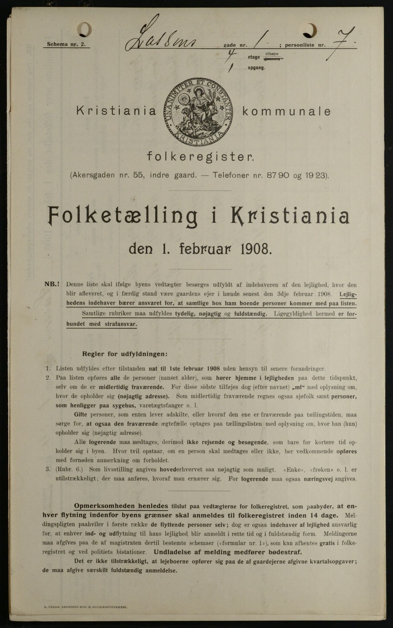 OBA, Kommunal folketelling 1.2.1908 for Kristiania kjøpstad, 1908, s. 51336