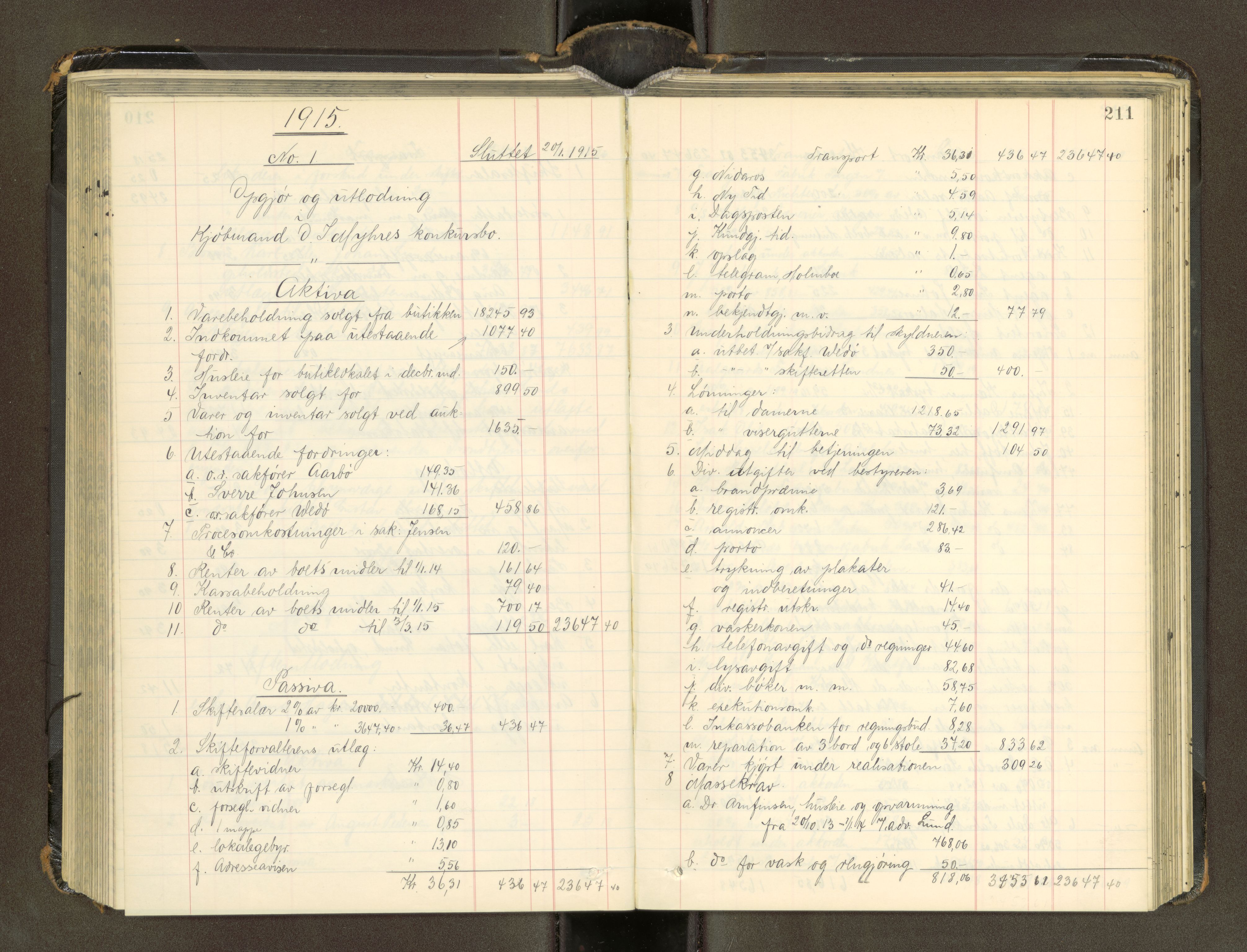 Trondheim byfogd, AV/SAT-A-0003/1/3/3A/L0041: Skifteutlodningsprotokoll - 1710-5/2. (m/ register), 1913-1916, s. 211