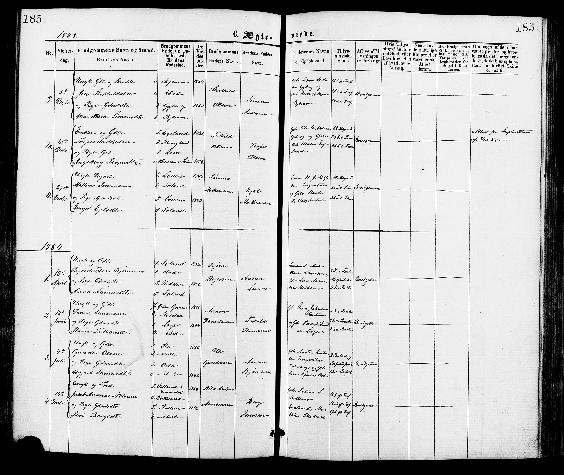 Hægebostad sokneprestkontor, SAK/1111-0024/F/Fa/Faa/L0005: Ministerialbok nr. A 5, 1864-1886, s. 185