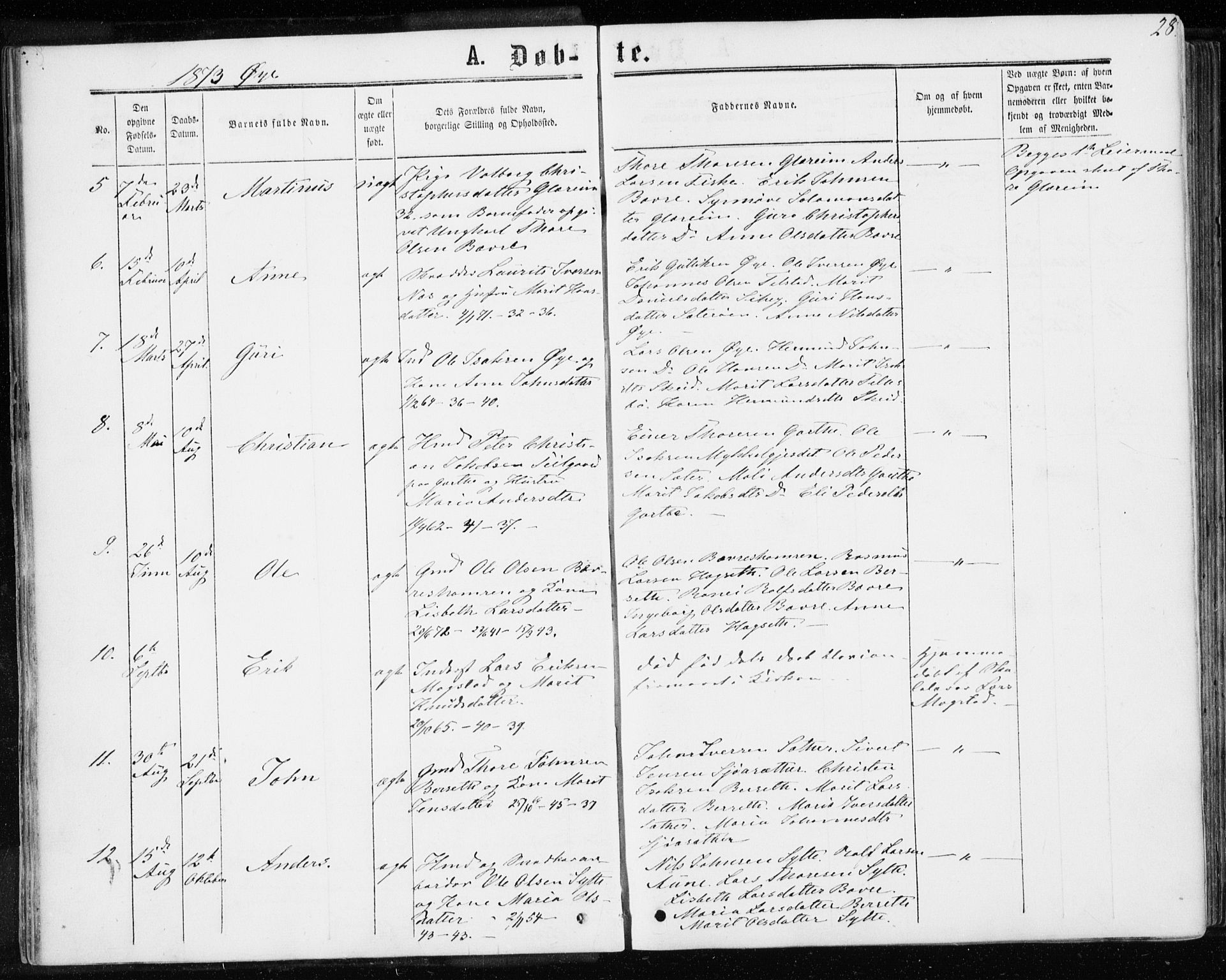 Ministerialprotokoller, klokkerbøker og fødselsregistre - Møre og Romsdal, SAT/A-1454/595/L1045: Ministerialbok nr. 595A07, 1863-1873, s. 28