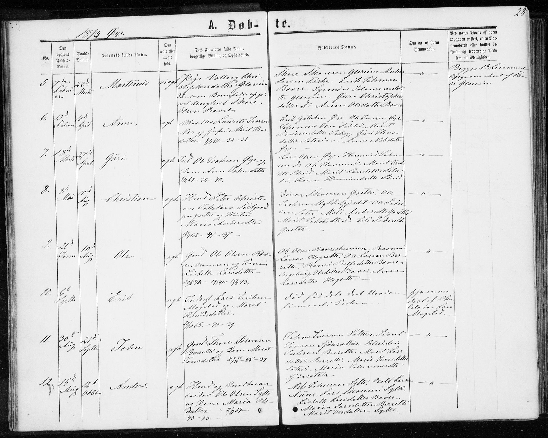 Ministerialprotokoller, klokkerbøker og fødselsregistre - Møre og Romsdal, AV/SAT-A-1454/595/L1045: Ministerialbok nr. 595A07, 1863-1873, s. 28