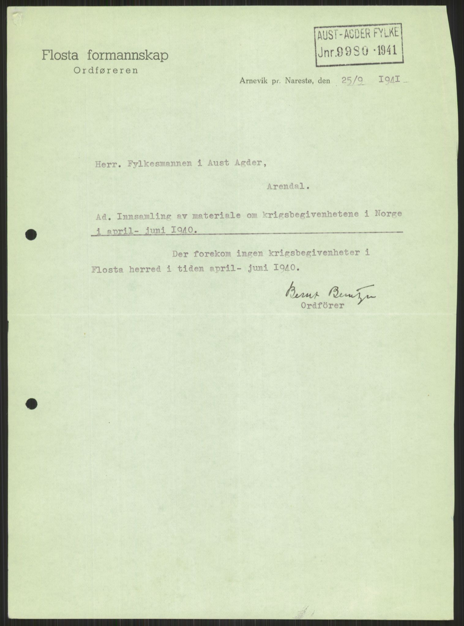 Forsvaret, Forsvarets krigshistoriske avdeling, AV/RA-RAFA-2017/Y/Ya/L0014: II-C-11-31 - Fylkesmenn.  Rapporter om krigsbegivenhetene 1940., 1940, s. 740