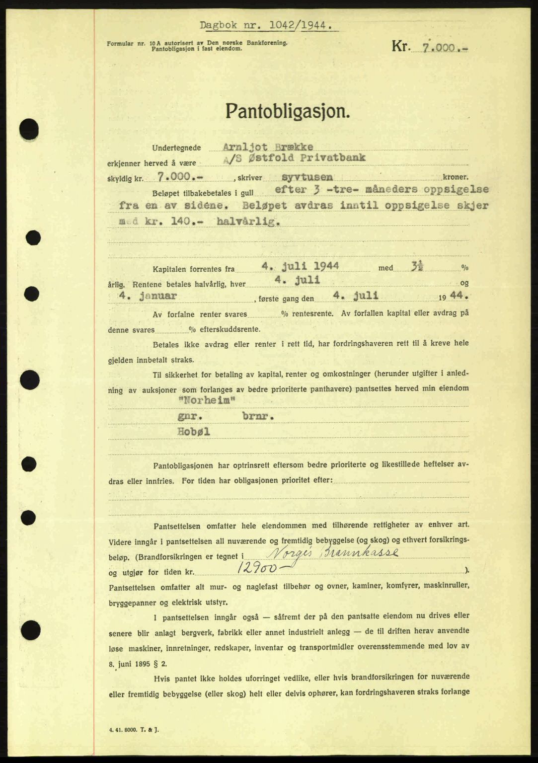 Moss sorenskriveri, SAO/A-10168: Pantebok nr. B13, 1943-1945, Dagboknr: 1042/1944