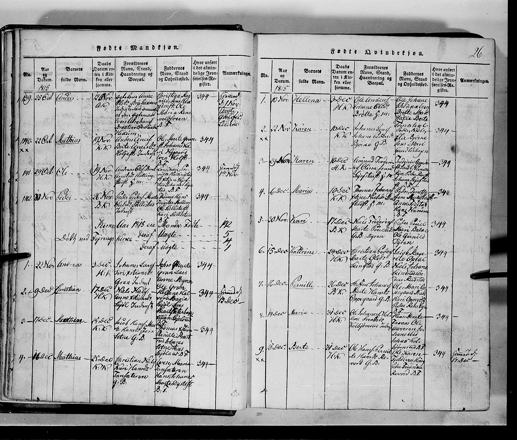 Toten prestekontor, AV/SAH-PREST-102/H/Ha/Hab/L0001: Klokkerbok nr. 1, 1814-1820, s. 26