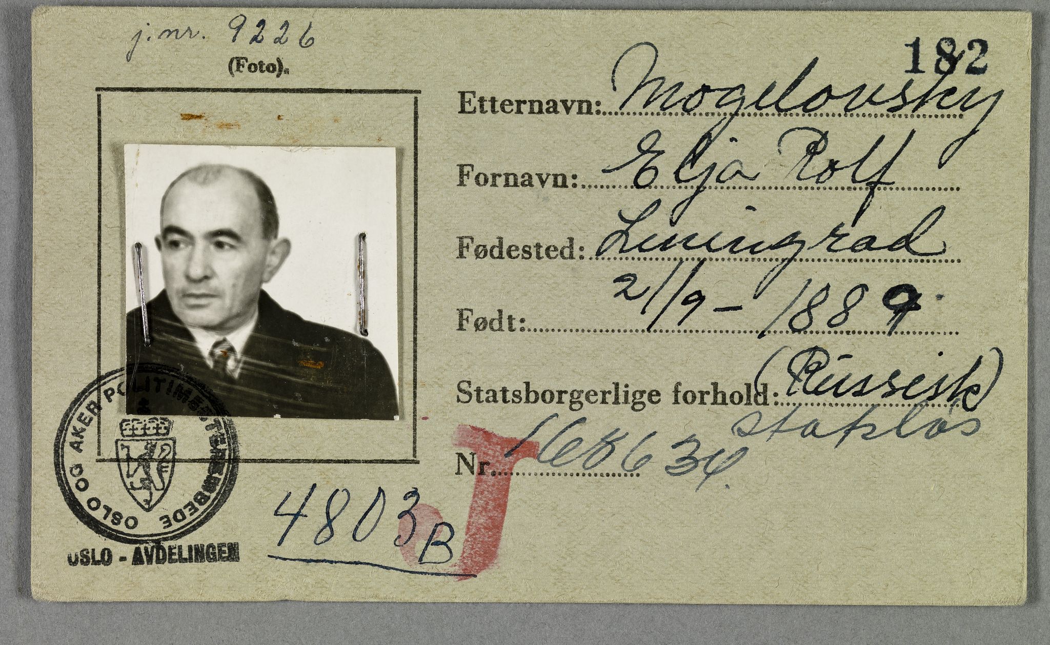 Sosialdepartementet, Våre Falne, AV/RA-S-1708/E/Ee/L0021A: Fotografier av jøder på legitimasjonskort (1941-42), 1941-1942, s. 259