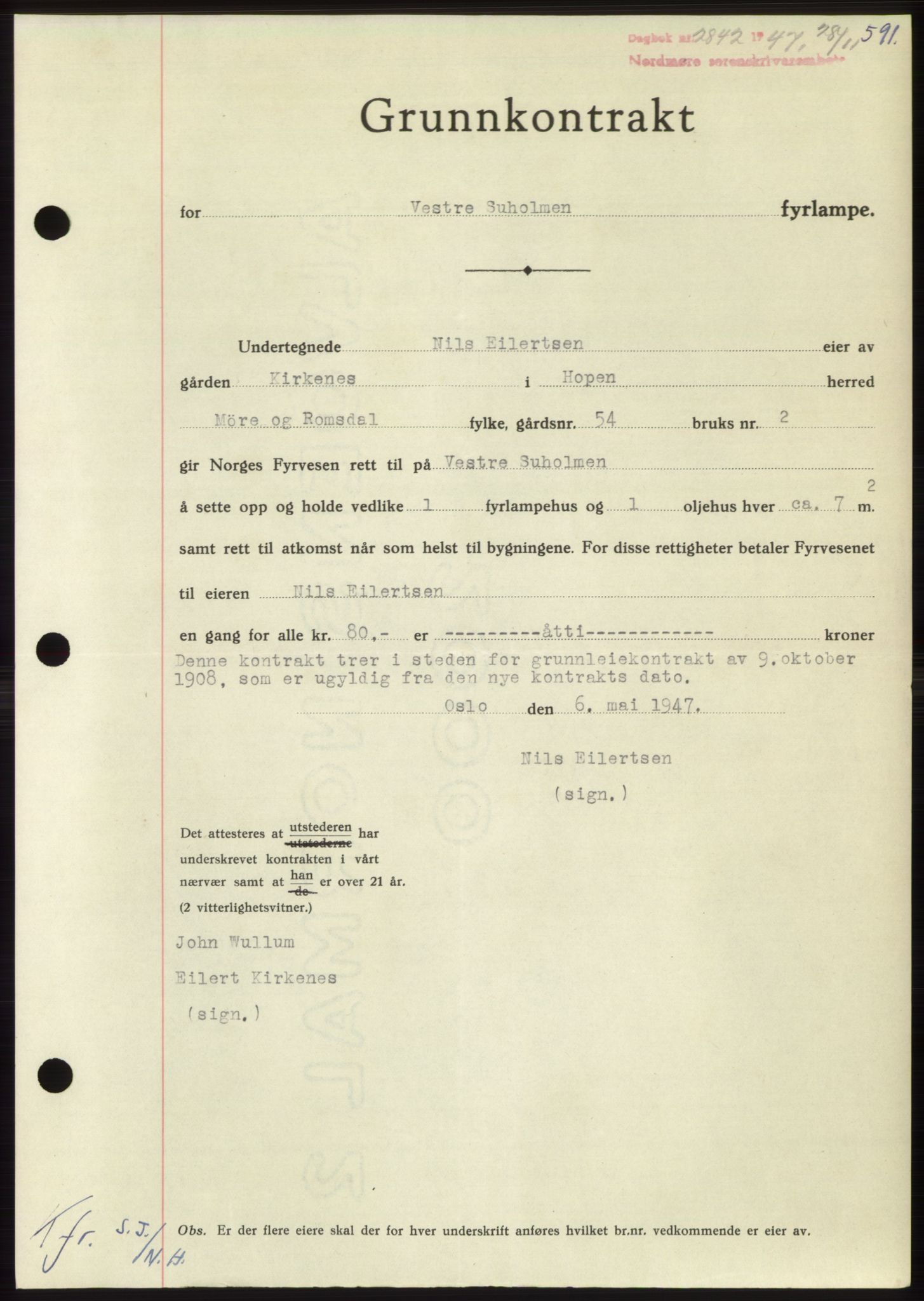 Nordmøre sorenskriveri, AV/SAT-A-4132/1/2/2Ca: Pantebok nr. B97, 1947-1948, Dagboknr: 2842/1947