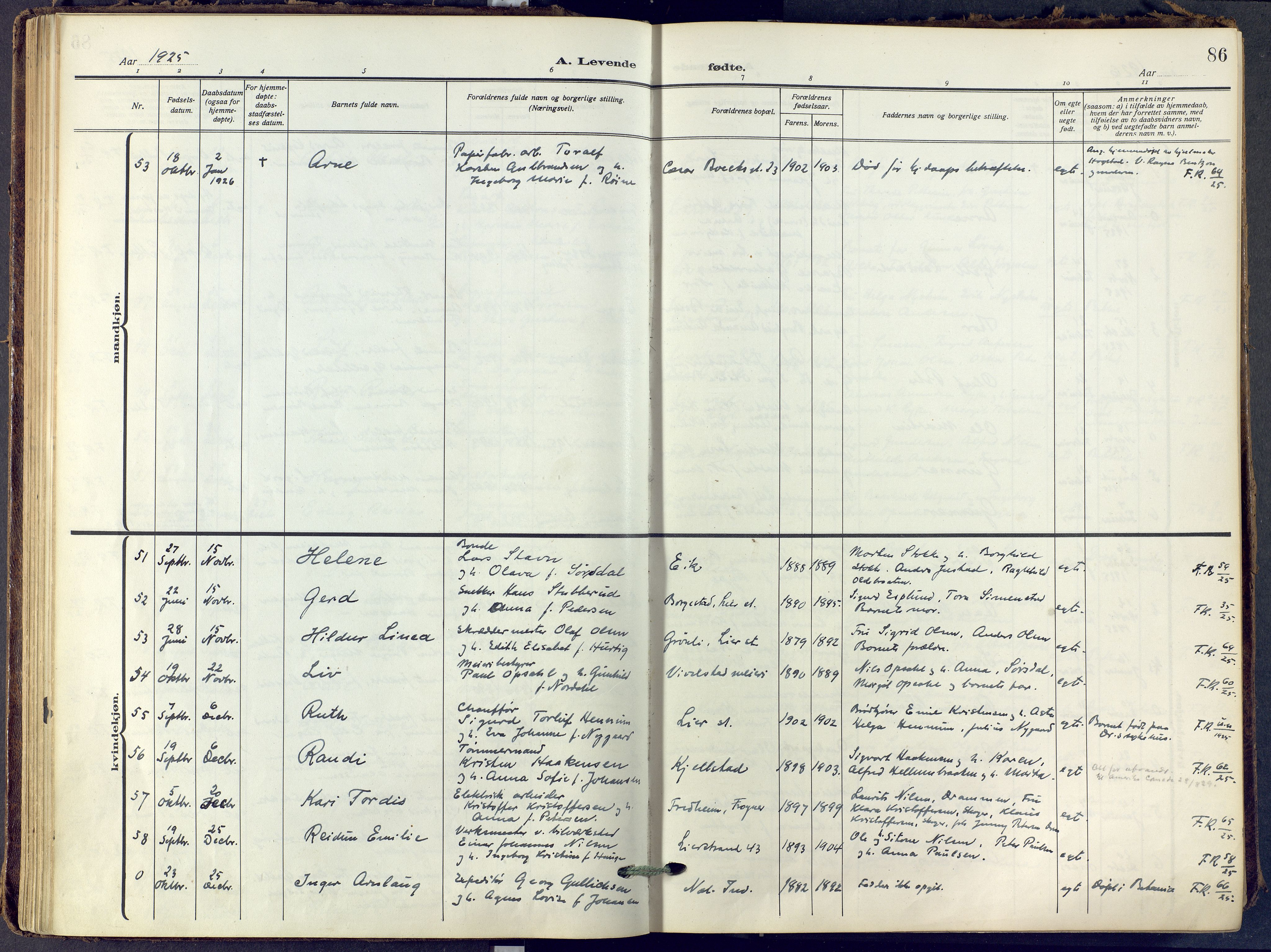 Lier kirkebøker, SAKO/A-230/F/Fa/L0019: Ministerialbok nr. I 19, 1918-1928, s. 86
