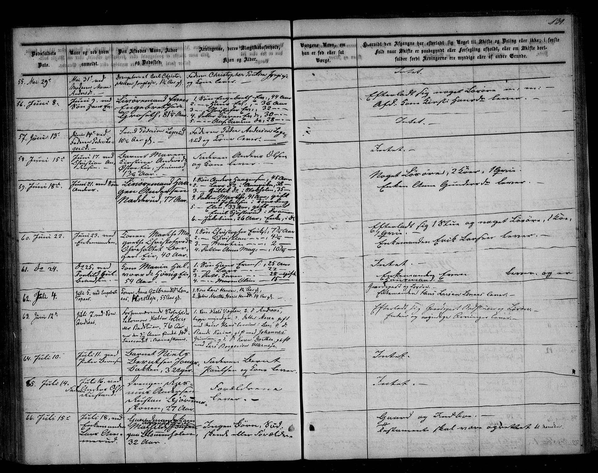 Asker og Bærum lensmannskontor, AV/SAO-A-10643/H/Ha/Haa/L0001: Dødsanmeldelsesprotokoll, 1842-1856, s. 139