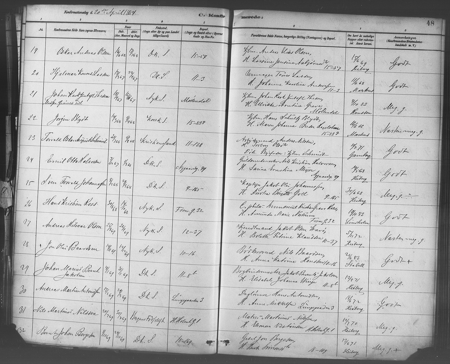 Domkirken sokneprestembete, AV/SAB-A-74801/H/Haa/L0030: Ministerialbok nr. C 5, 1880-1898, s. 48
