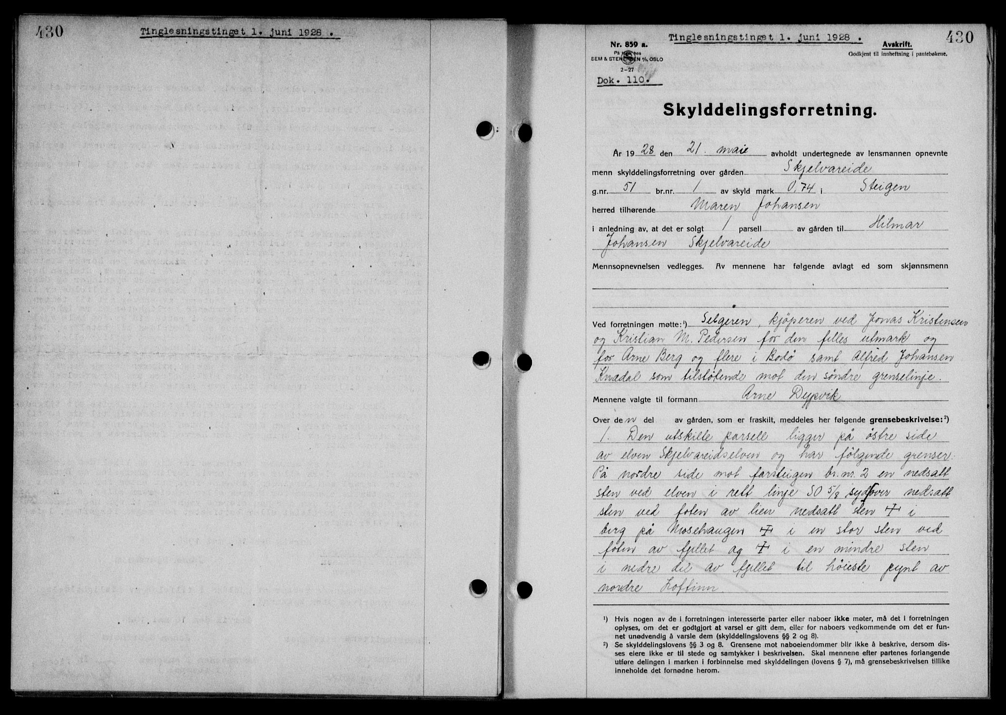 Steigen og Ofoten sorenskriveri, SAT/A-0030/1/2/2C/L0015/0002: Pantebok nr. 16 og 17-I, 1927-1928, Tingl.dato: 01.06.1928