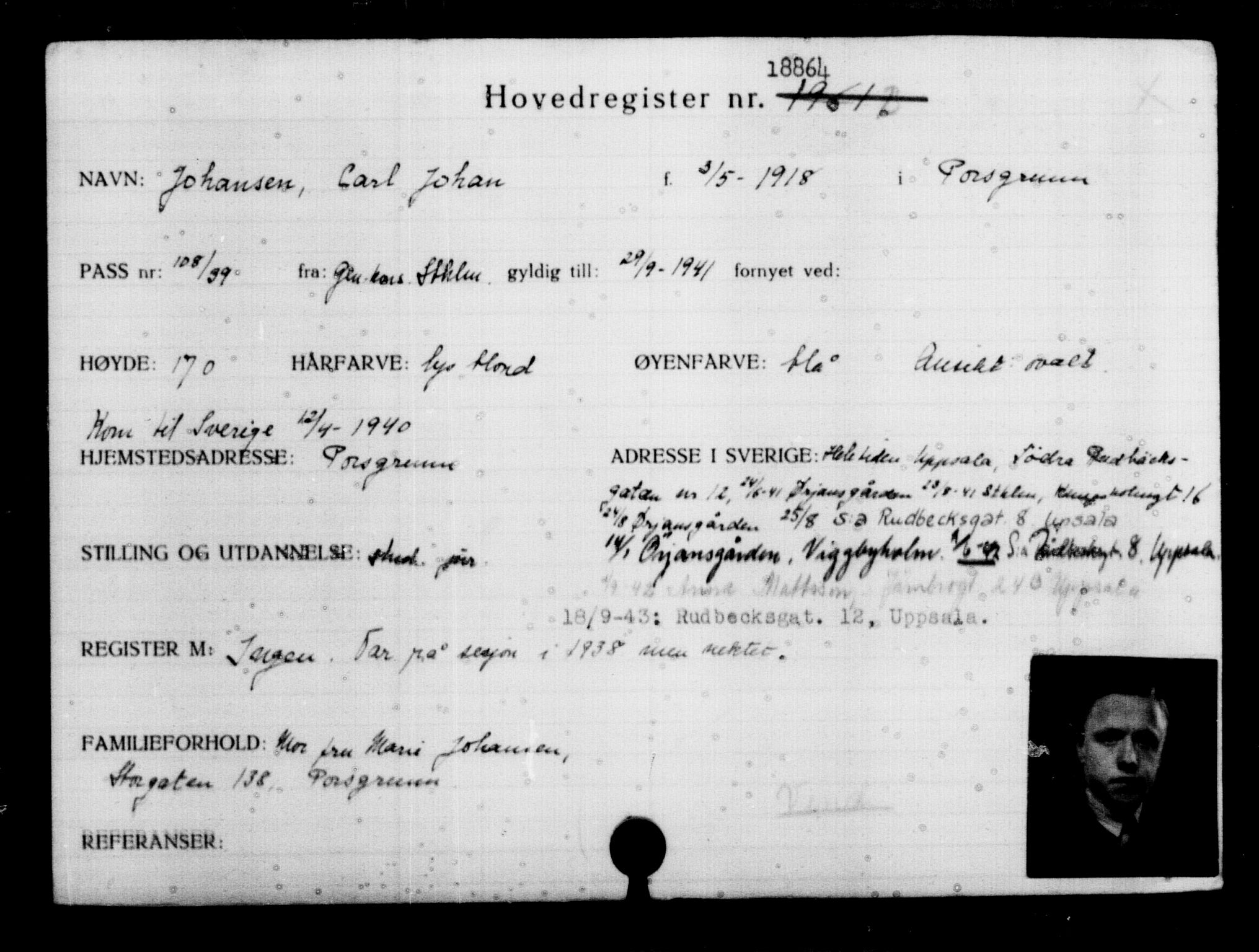 Utenriksstasjonene, Legasjonen i Stockholm, Flyktningkontoret, AV/RA-S-6753/V/Va/L0009: Kjesäterkartoteket, flyktninger med registreringsnr. 18502-22048, 1940-1945, s. 433